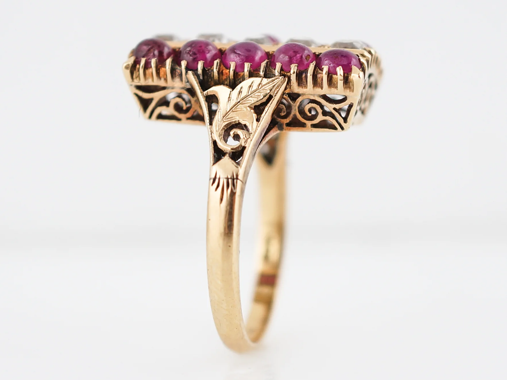 Vintage Cocktail Ring Retro 1.03 Old European Cut Diamond & Cabochon Cut Ruby in 18k Yellow Gold - Image 4
