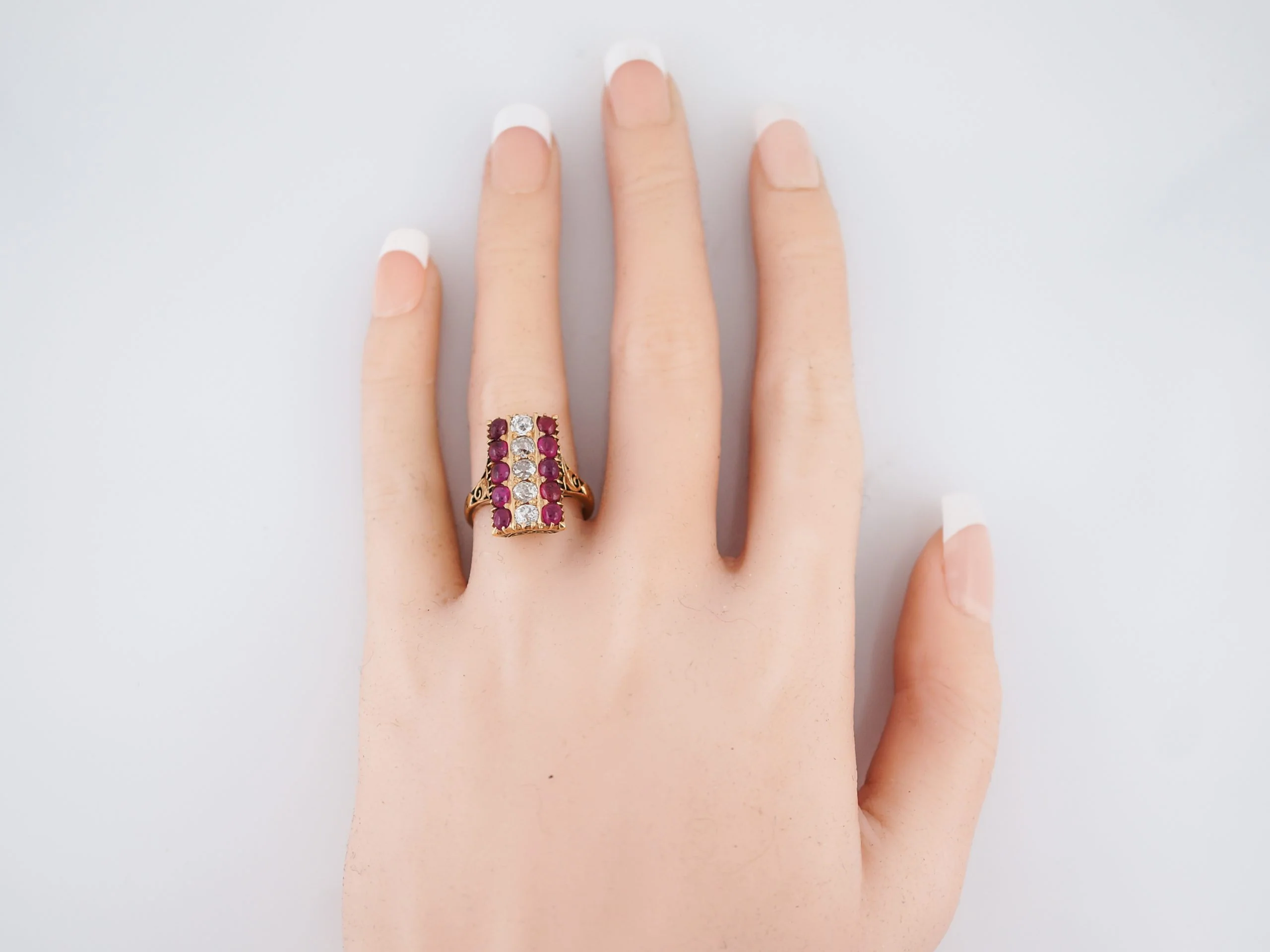 Vintage Cocktail Ring Retro 1.03 Old European Cut Diamond & Cabochon Cut Ruby in 18k Yellow Gold - Image 5