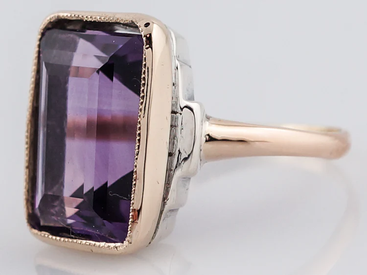 Vintage Cocktail Ring Retro 7.90 Emerald Cut Amethyst in 14k Yellow Gold - Image 3