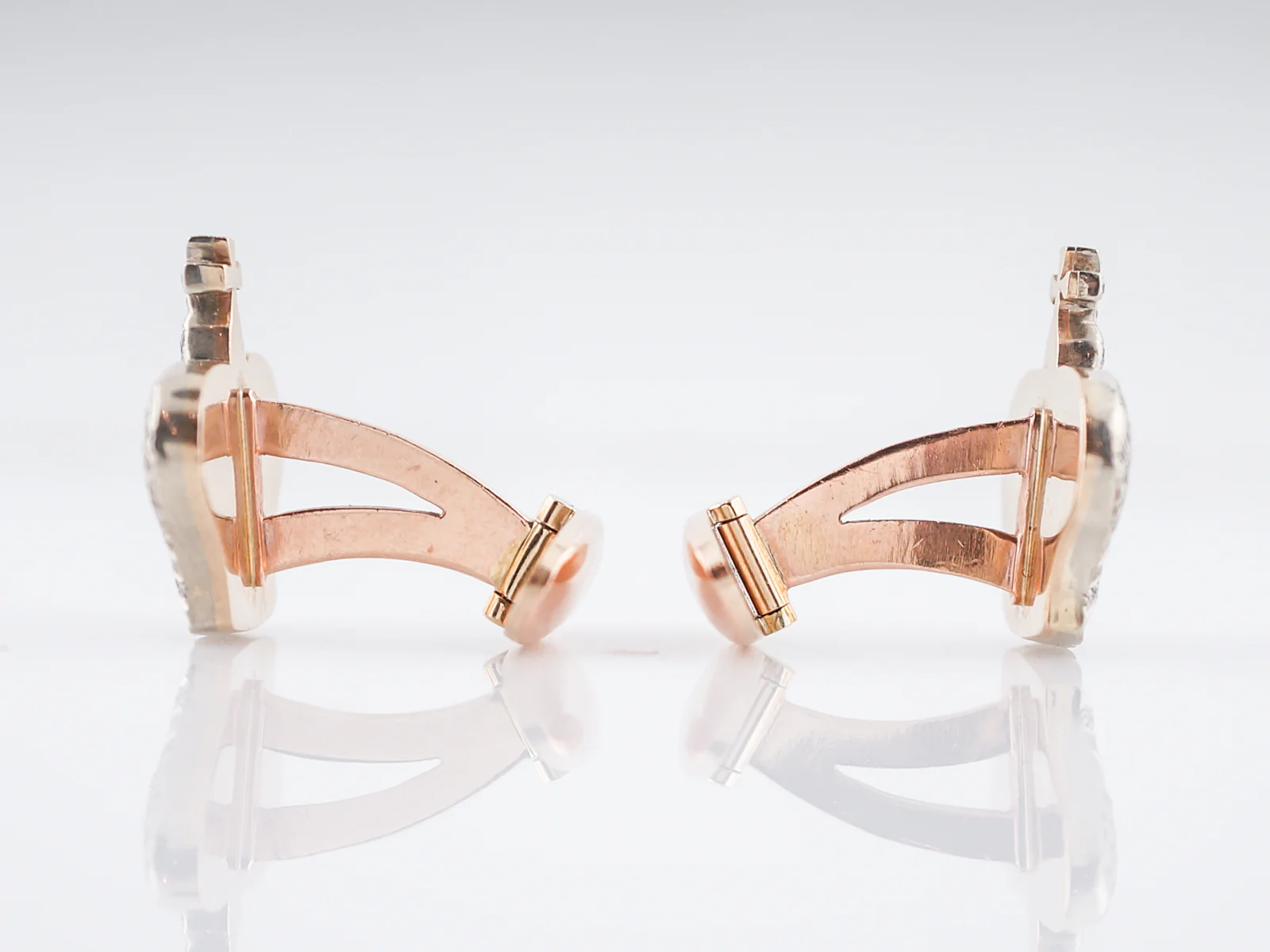 ***RTV***Vintage Cufflinks Mid-Century 1.04 Round Brilliant Cut Diamonds in 14k Rose & Yellow Gold - Image 4