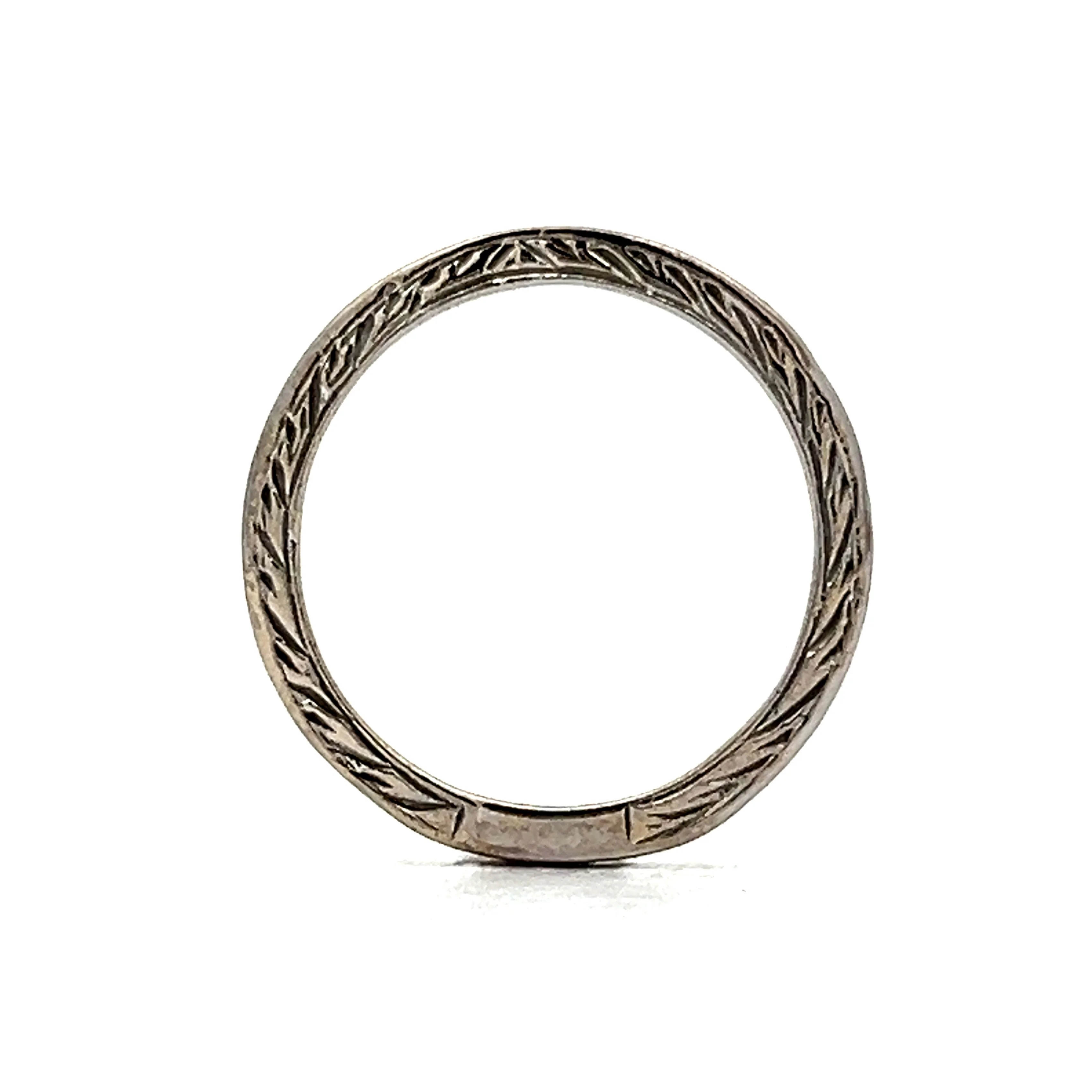 Vintage Deco Chevron Wedding Band in 14k White Gold - Image 4