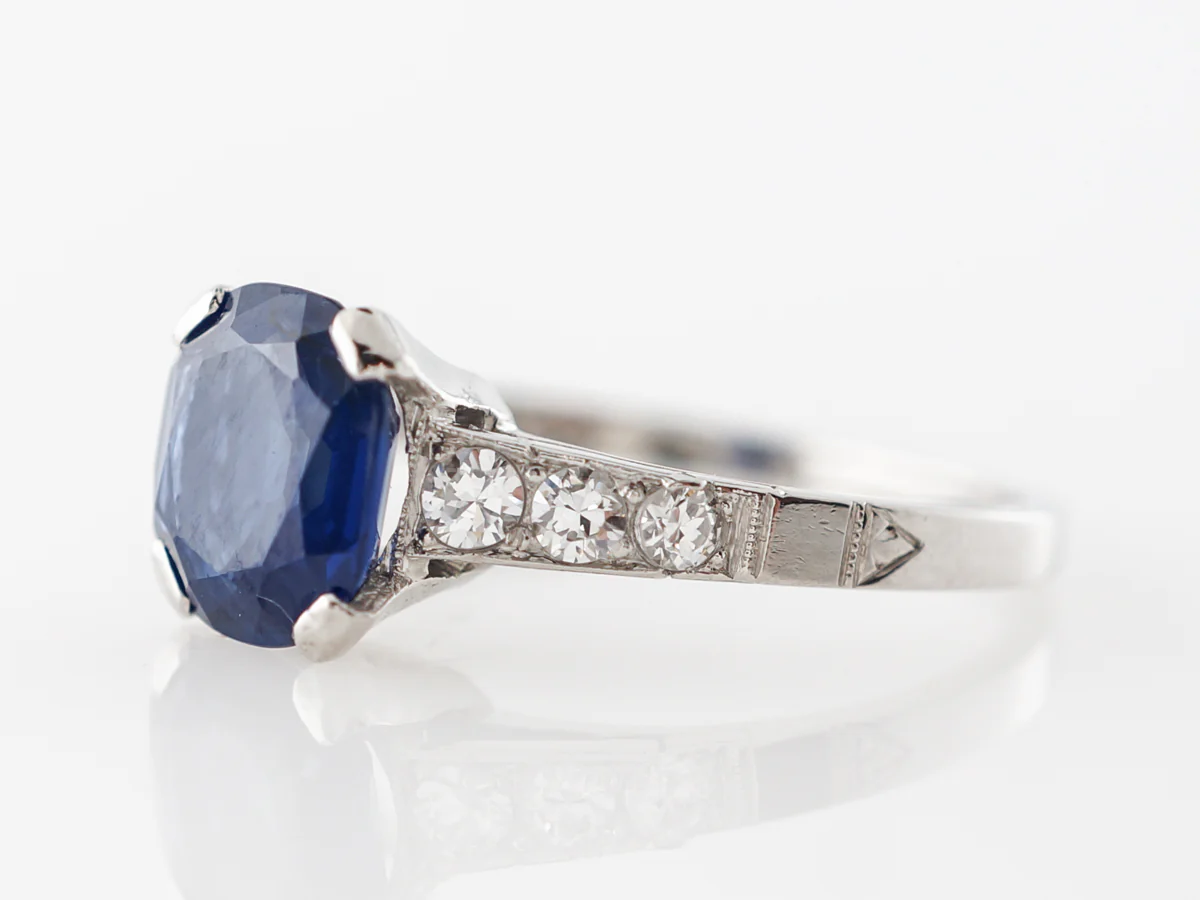 Vintage Deco Cushion Sapphire Engagement Ring Platinum - Image 2