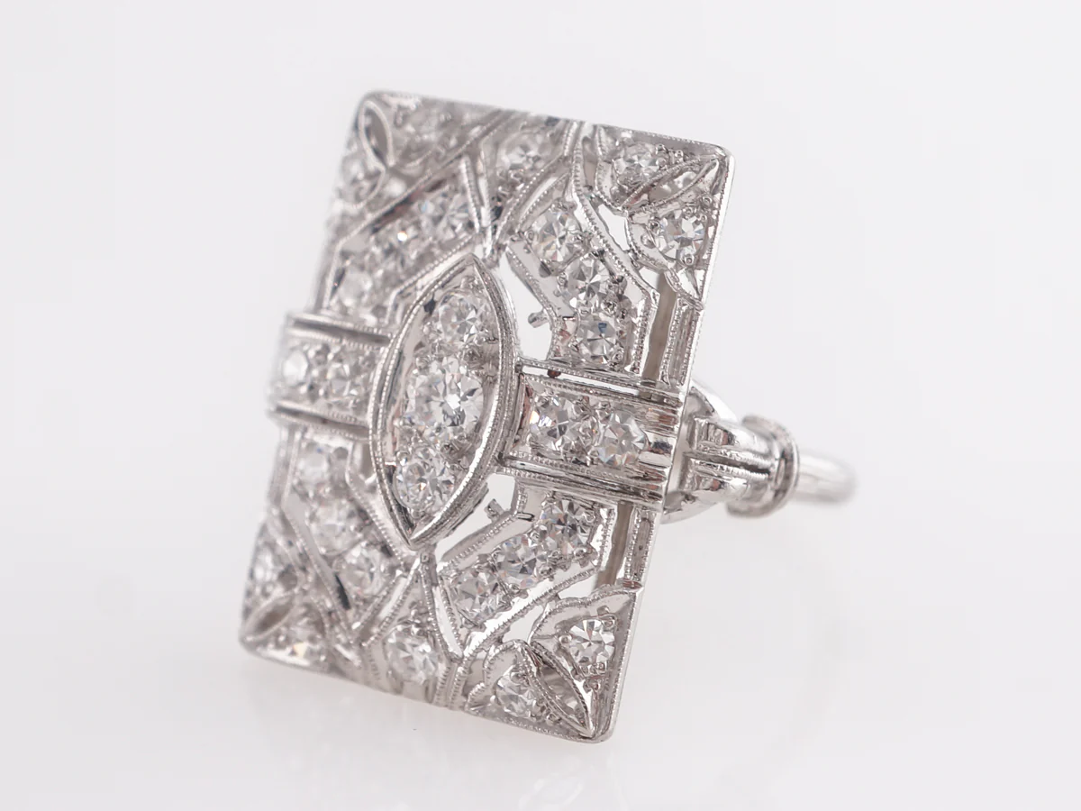 Vintage Deco Diamond Cocktail Ring in Platinum - Image 2