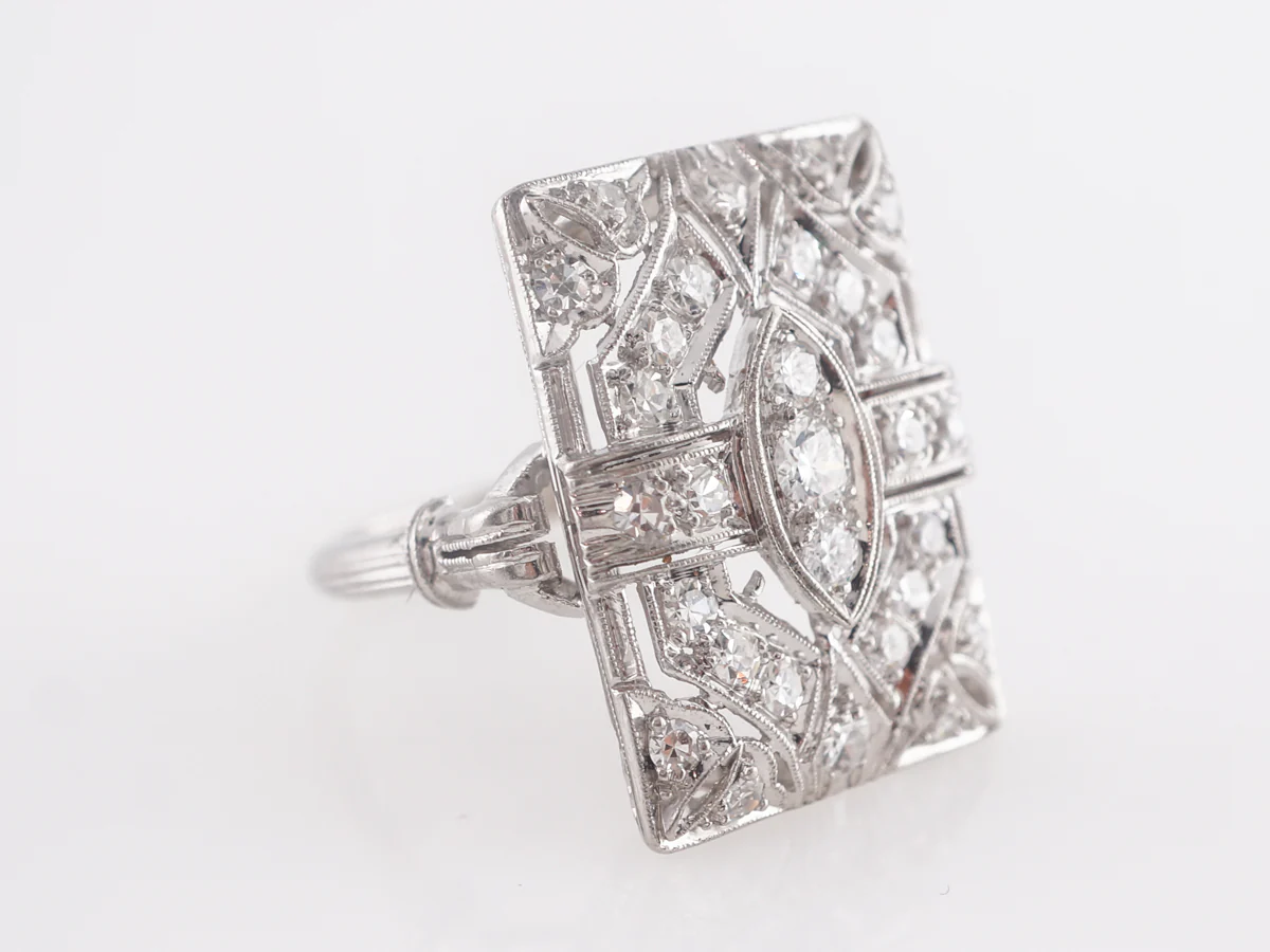 Vintage Deco Diamond Cocktail Ring in Platinum - Image 3