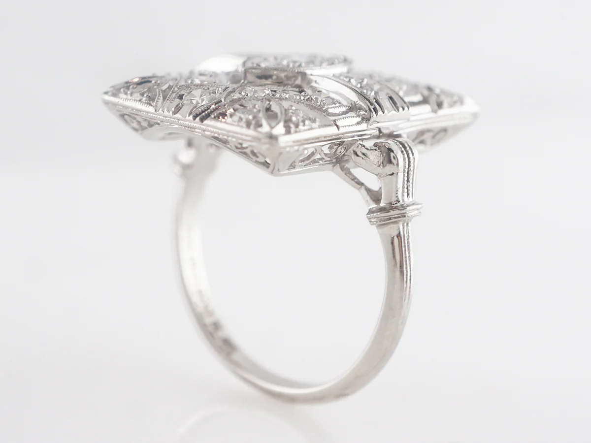Vintage Deco Diamond Cocktail Ring in Platinum - Image 4