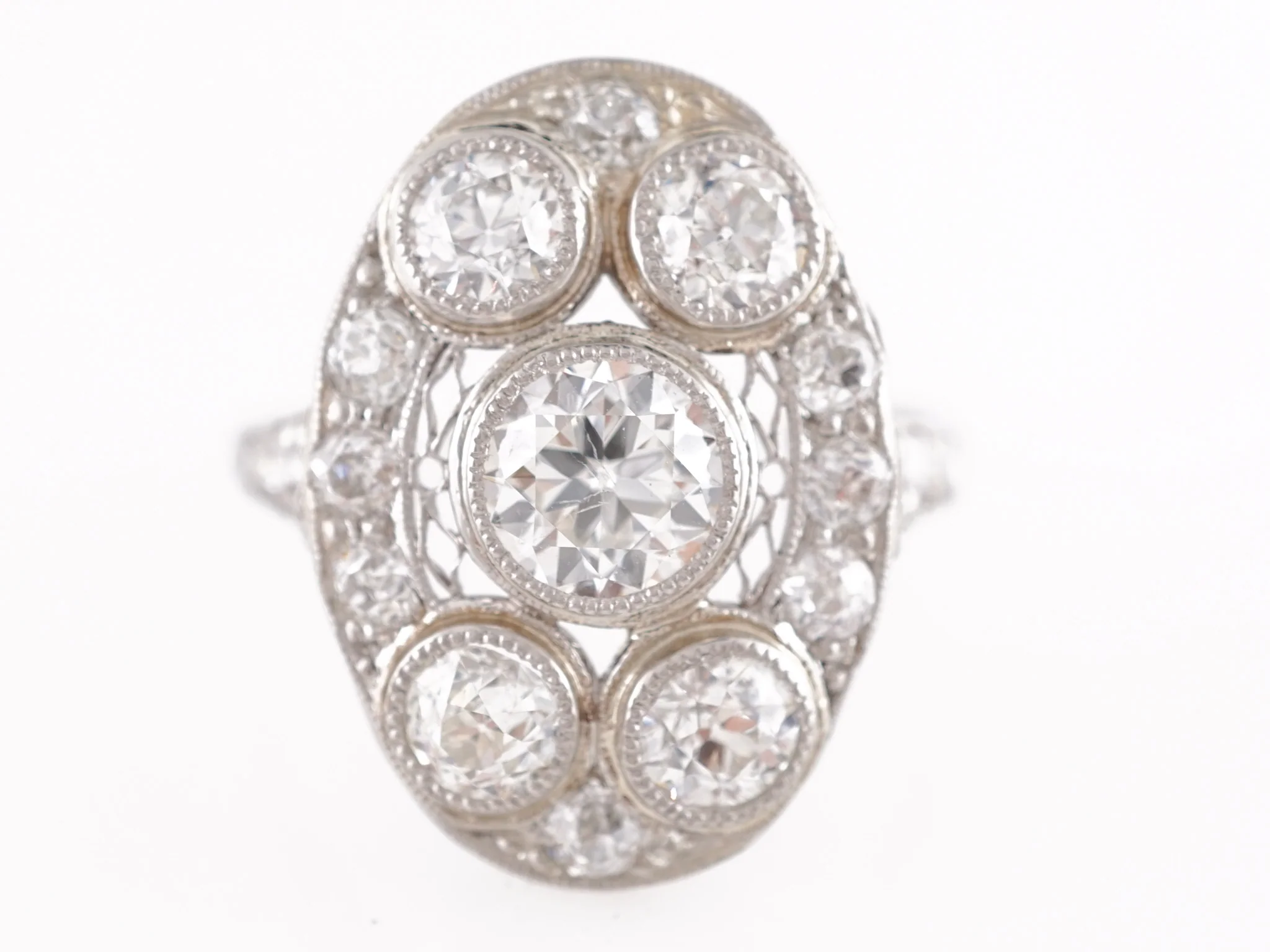 Vintage Deco Diamond Dinner Ring in Platinum