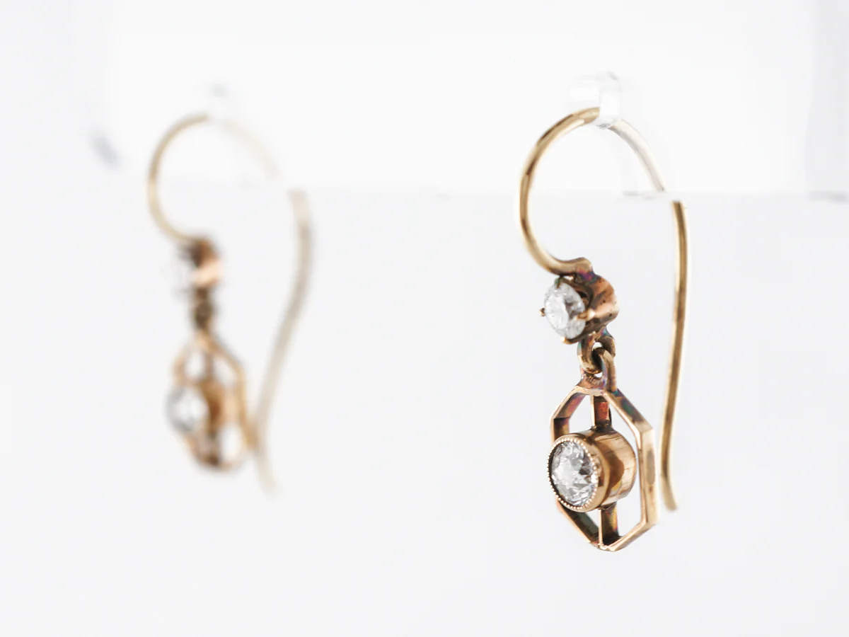 Vintage Deco Diamond Earrings 14k Yellow Gold - Image 2