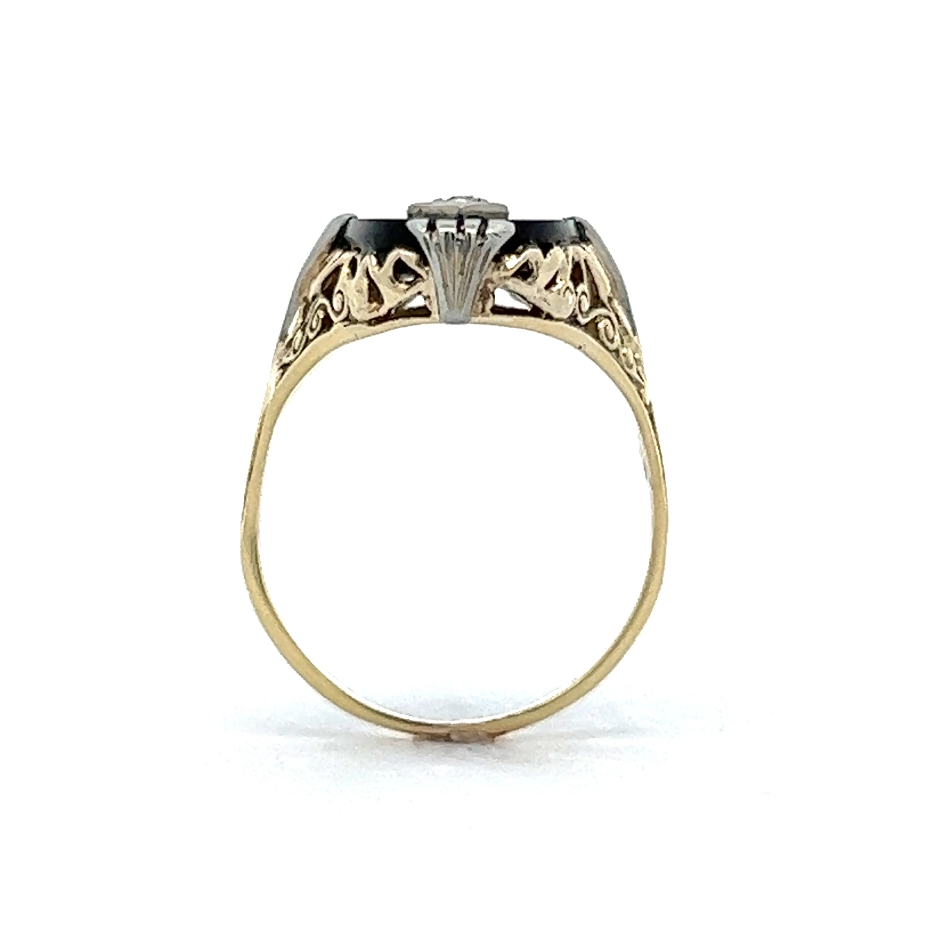 Vintage Deco Diamond Filigree Cocktail Ring in Yellow Gold - Image 3