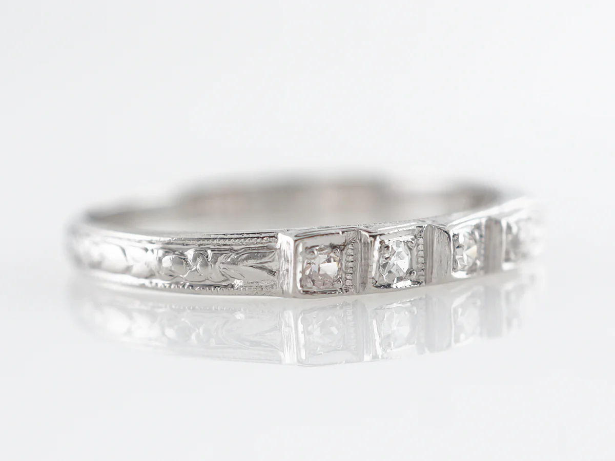 Vintage Deco Diamond Wedding Band in Platinum - Image 3