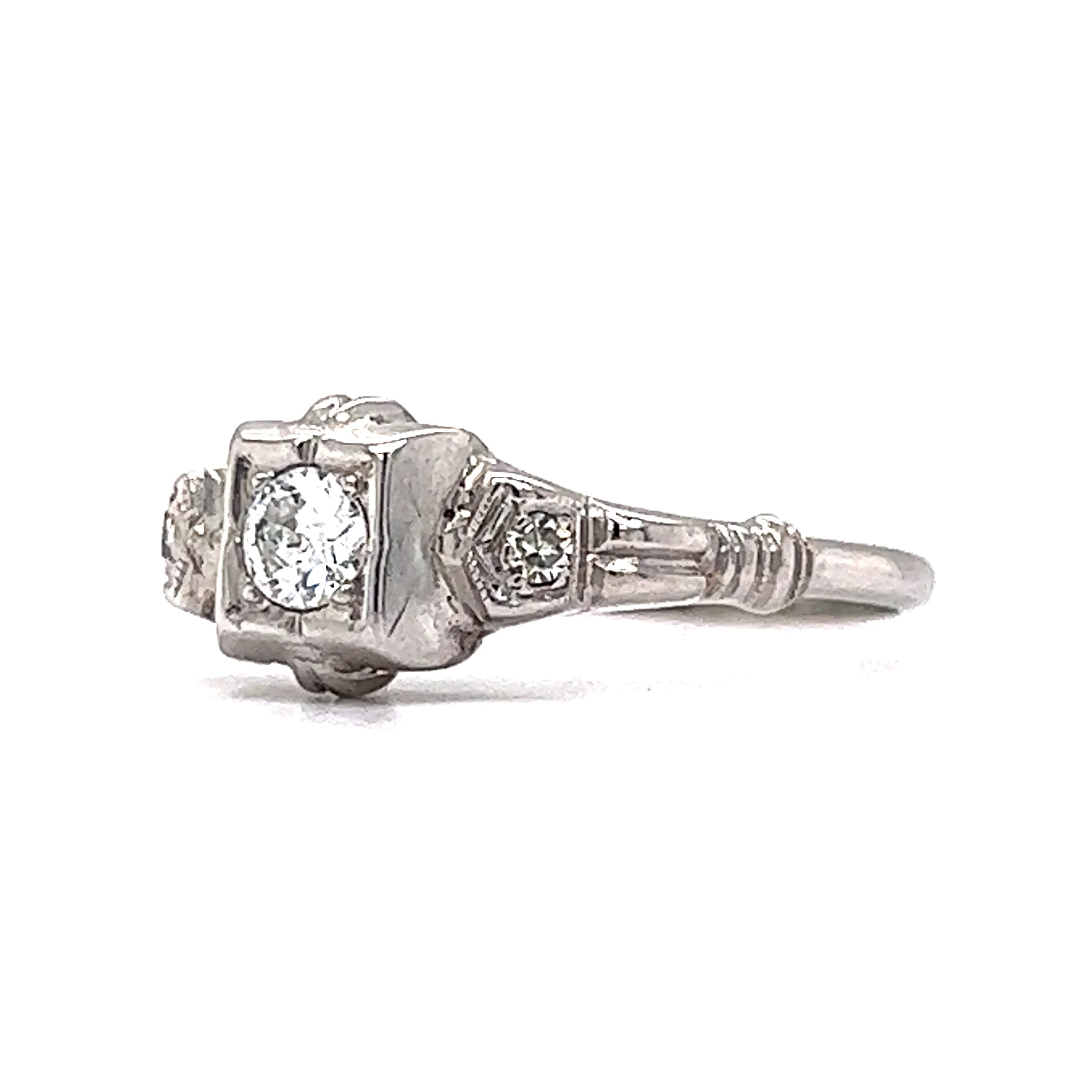 Vintage Deco European Cut Diamond Engagement Ring in 14k - Image 2