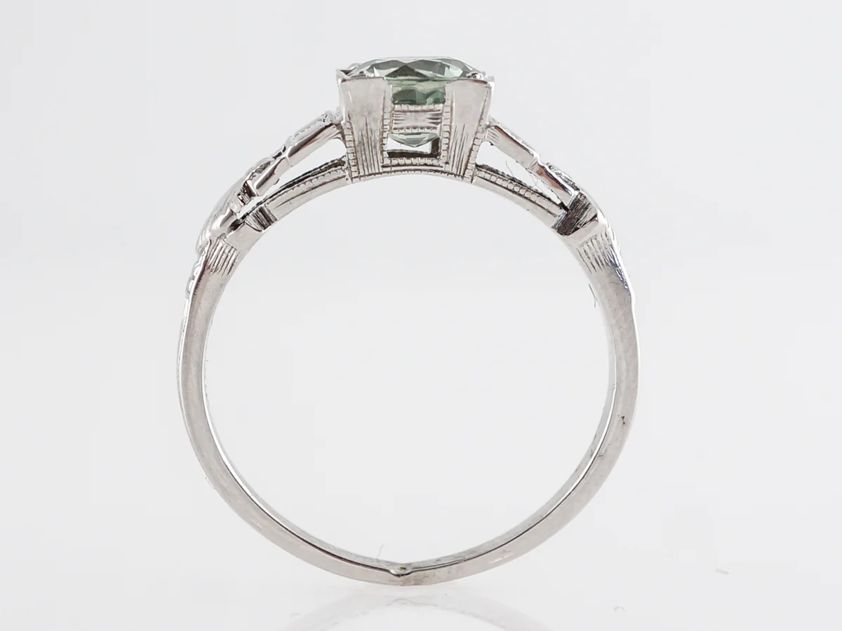 Vintage Deco Green Sapphire Ring in 18k White Gold - Image 4