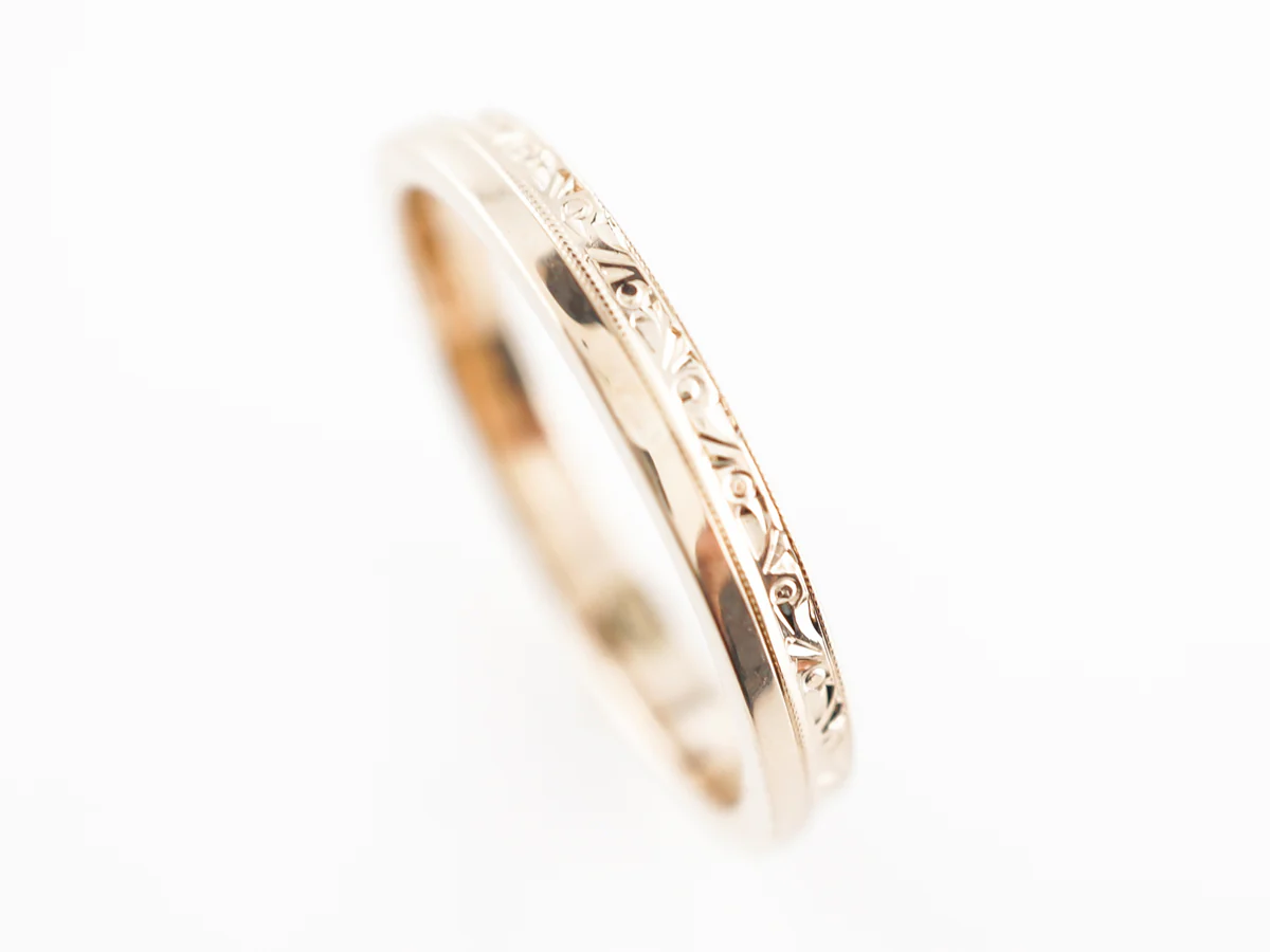 Vintage Deco Ring Guard Wedding Bands in 14k Yellow Gold - Image 3