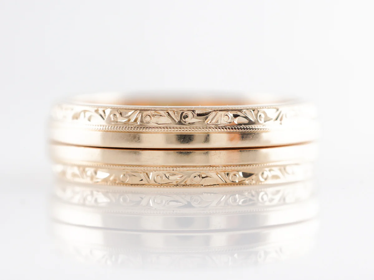 Vintage Deco Ring Guard Wedding Bands in 14k Yellow Gold - Image 4