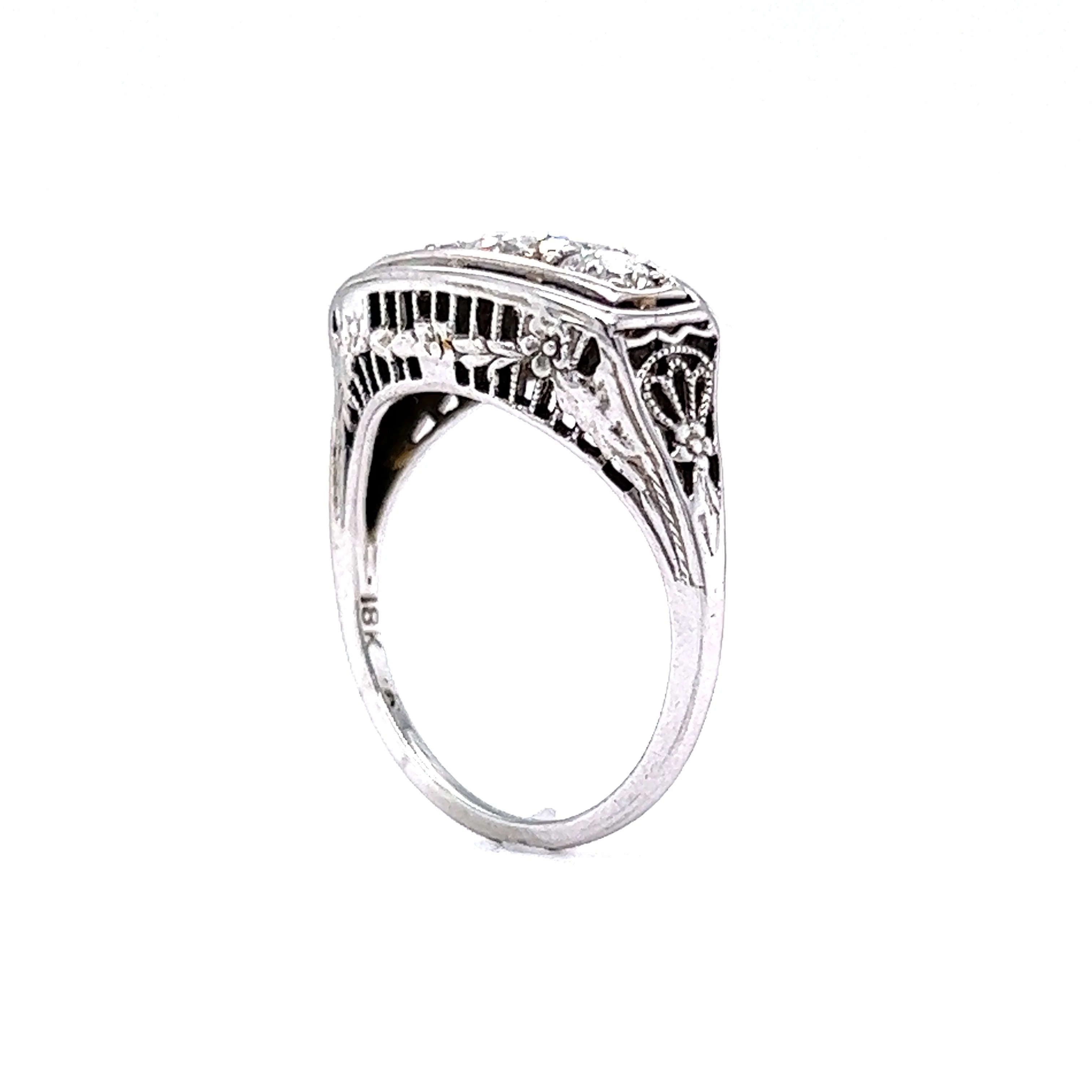 Vintage Deco Three Stone Diamond Ring in 18k White Gold - Image 5