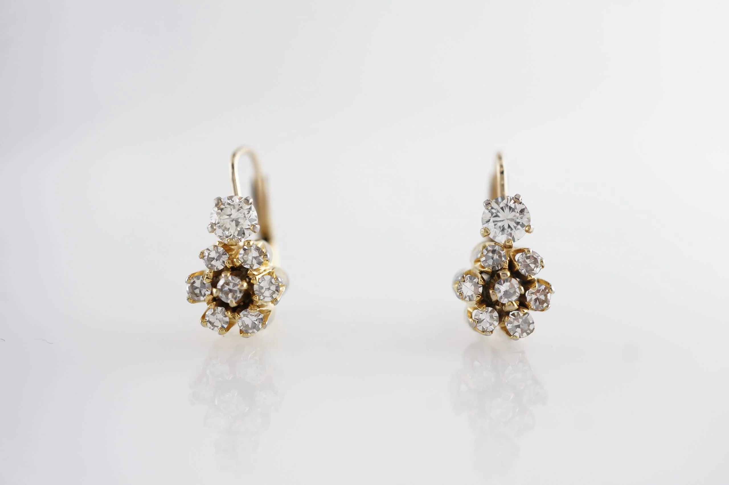 Vintage Diamond Cluster Earrings in 14k White Gold