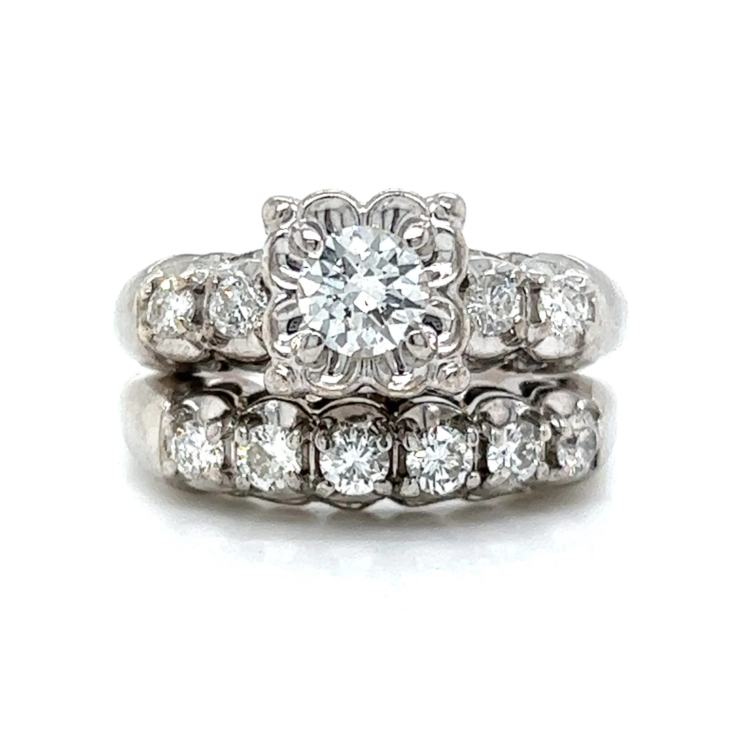 .40 Vintage Diamond Engagement Ring Set in 14k White Gold