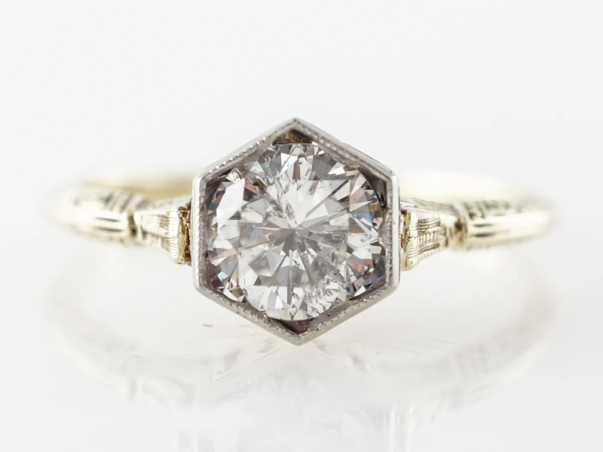 Vintage Diamond Filigree Engagement Ring in Yellow Gold