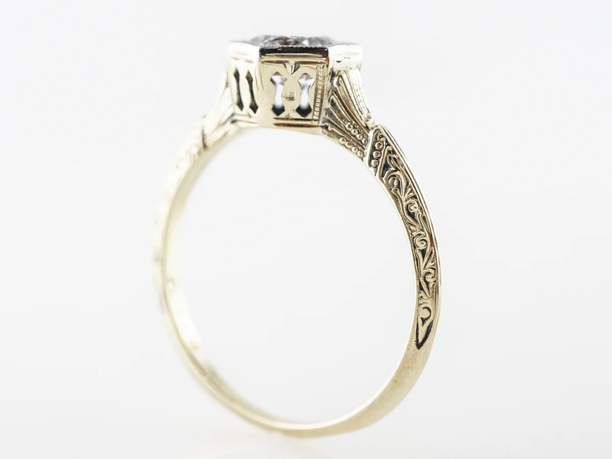 Vintage Diamond Filigree Engagement Ring in Yellow Gold - Image 4