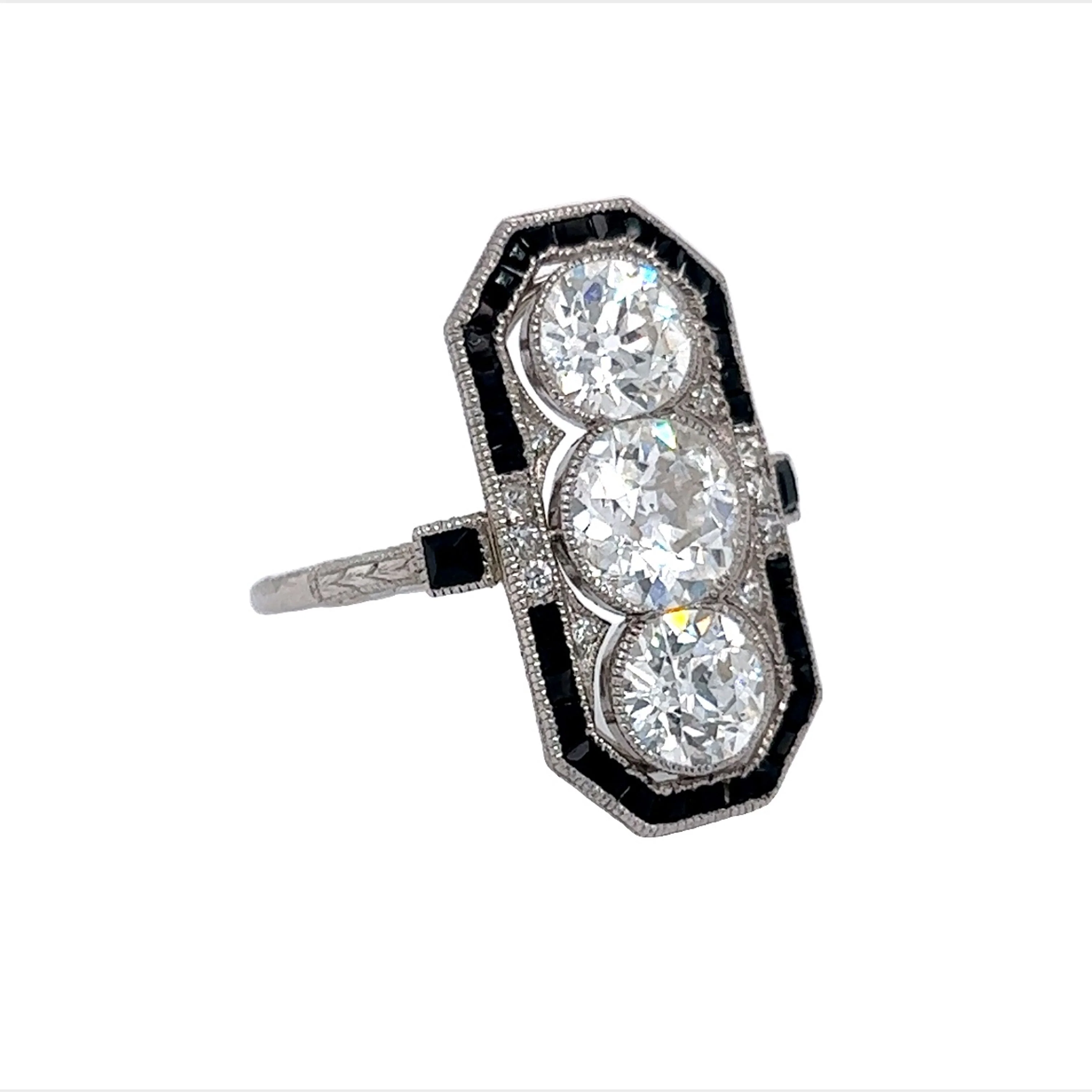 Vintage Diamond & Onyx Cocktail Ring in Platinum - Image 3