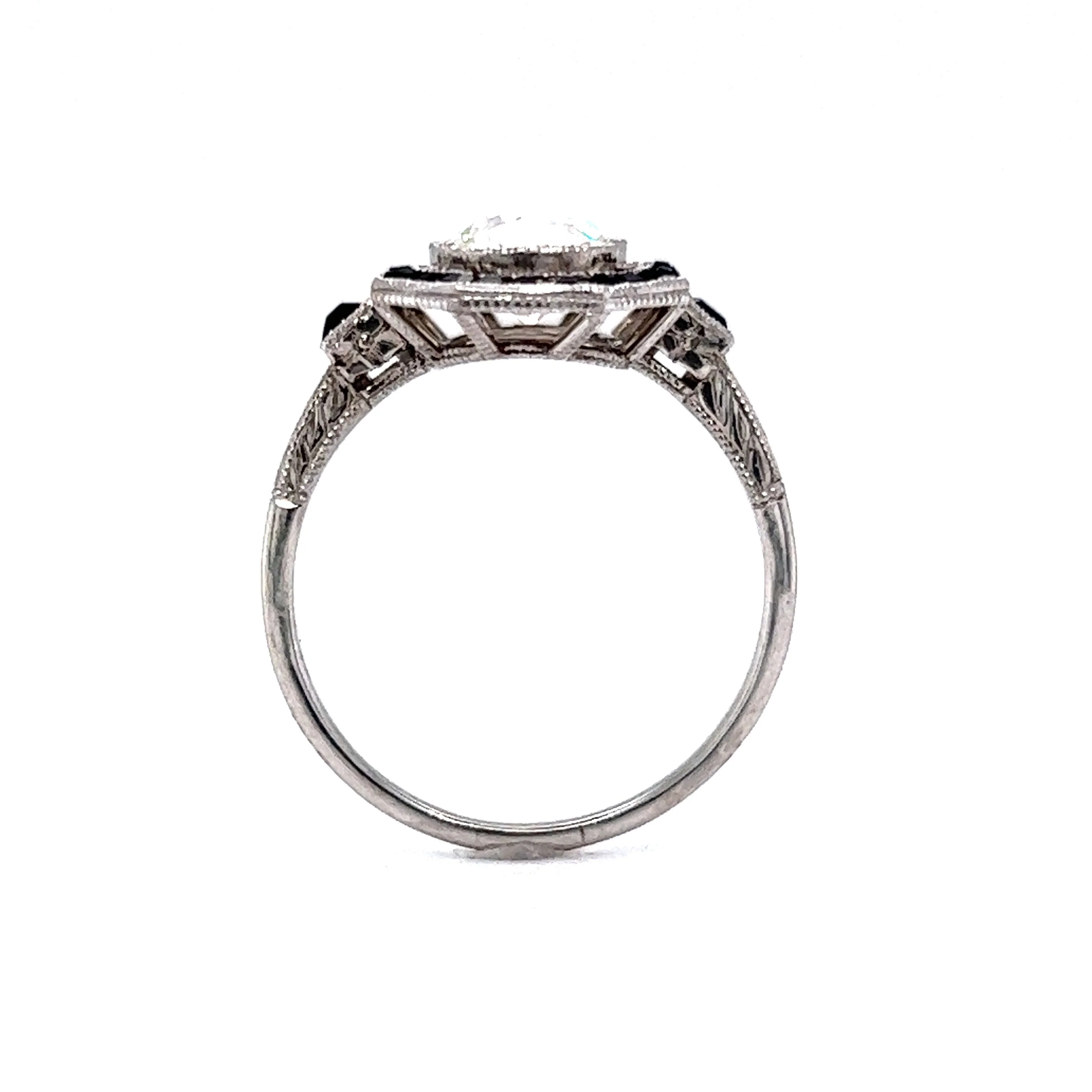 Vintage Diamond & Onyx Cocktail Ring in Platinum - Image 4