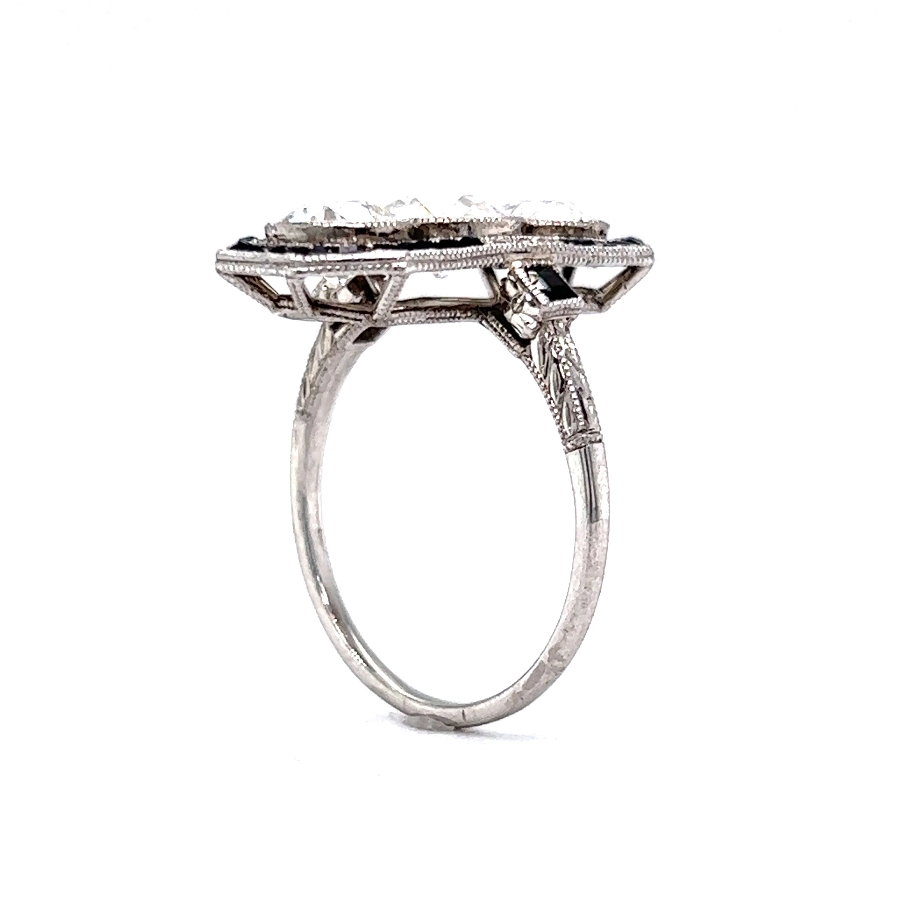 Vintage Diamond & Onyx Cocktail Ring in Platinum - Image 5