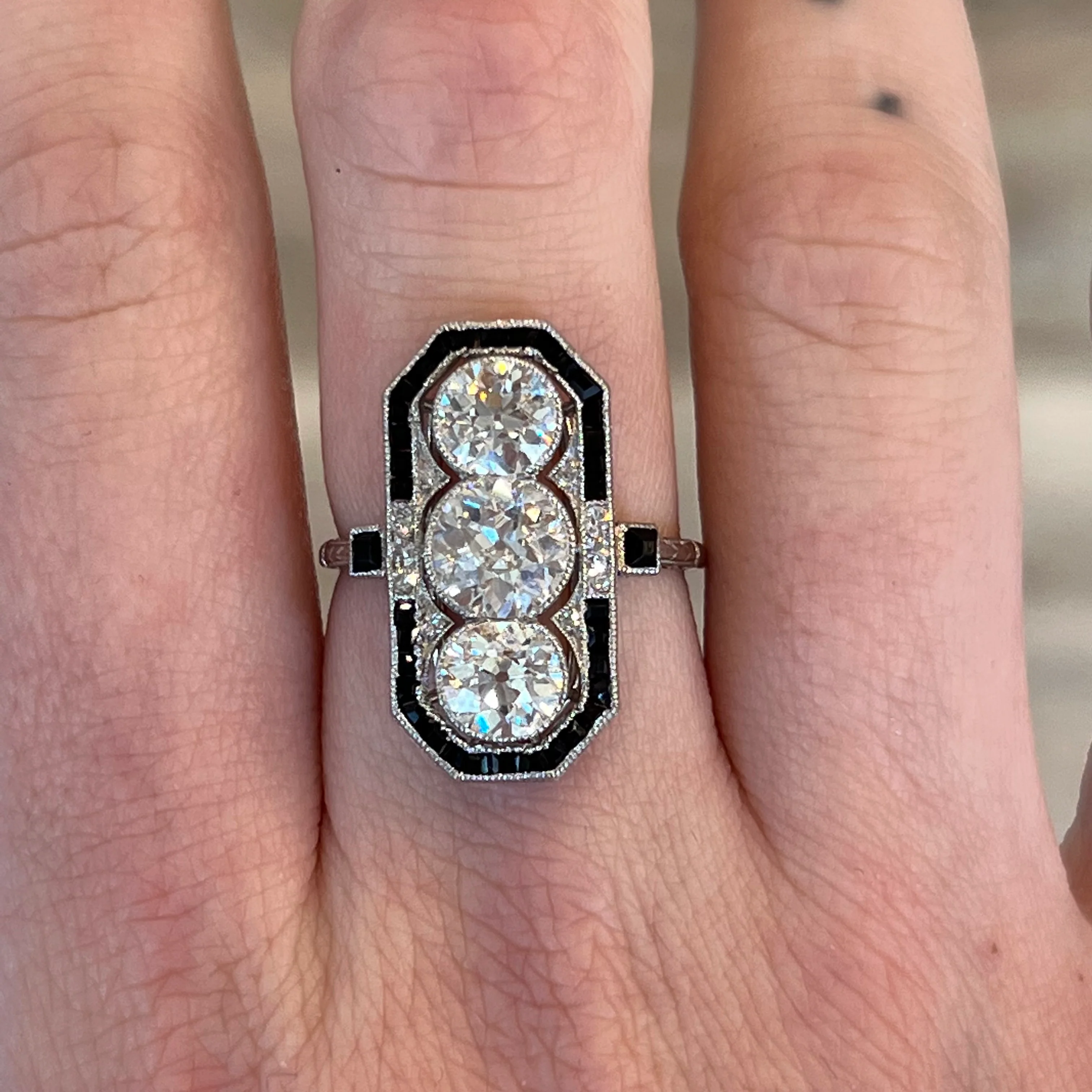 Vintage Diamond & Onyx Cocktail Ring in Platinum - Image 6