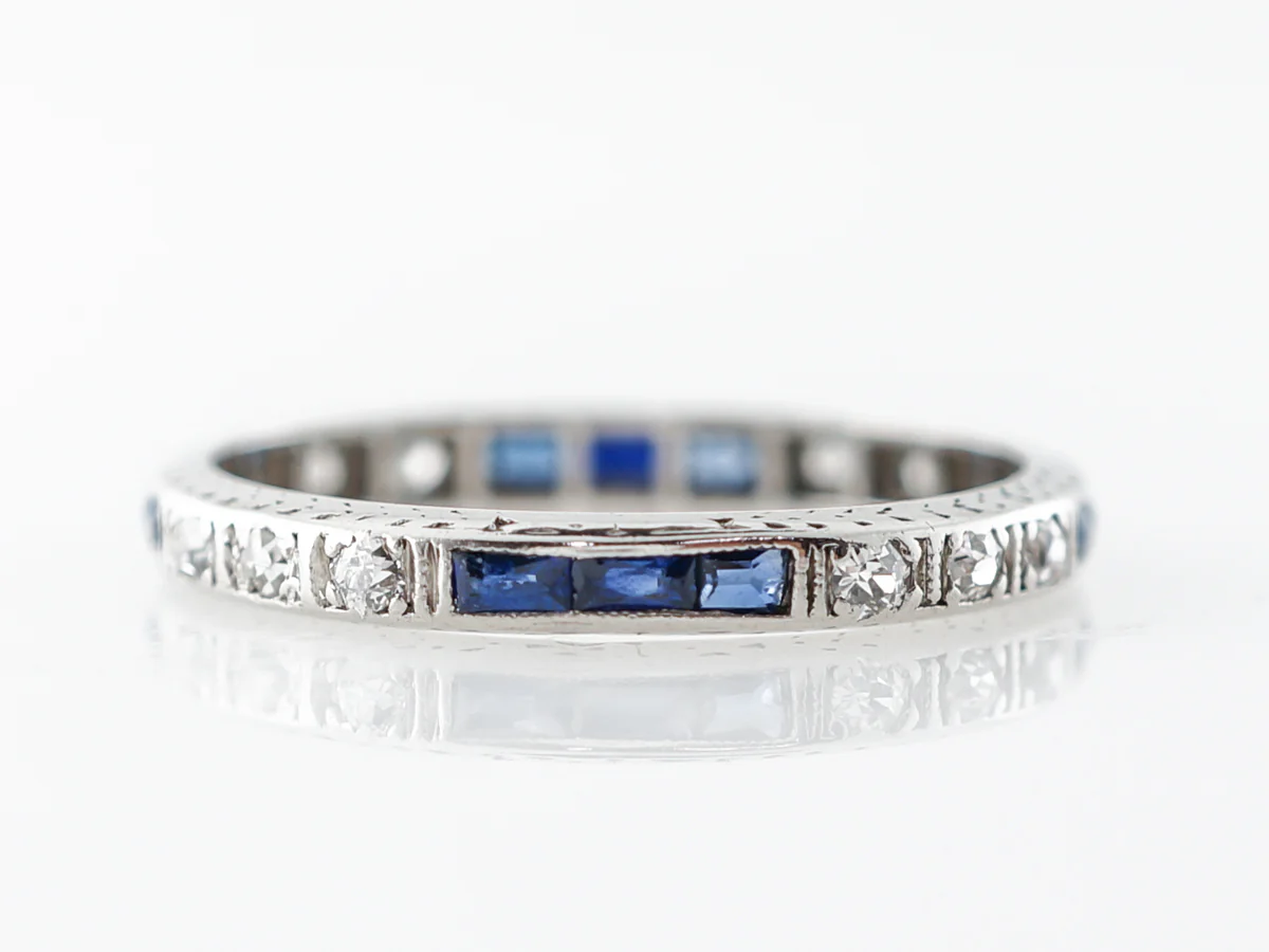 Vintage Diamond & Sapphire Eternity Band in Platinum - Image 2