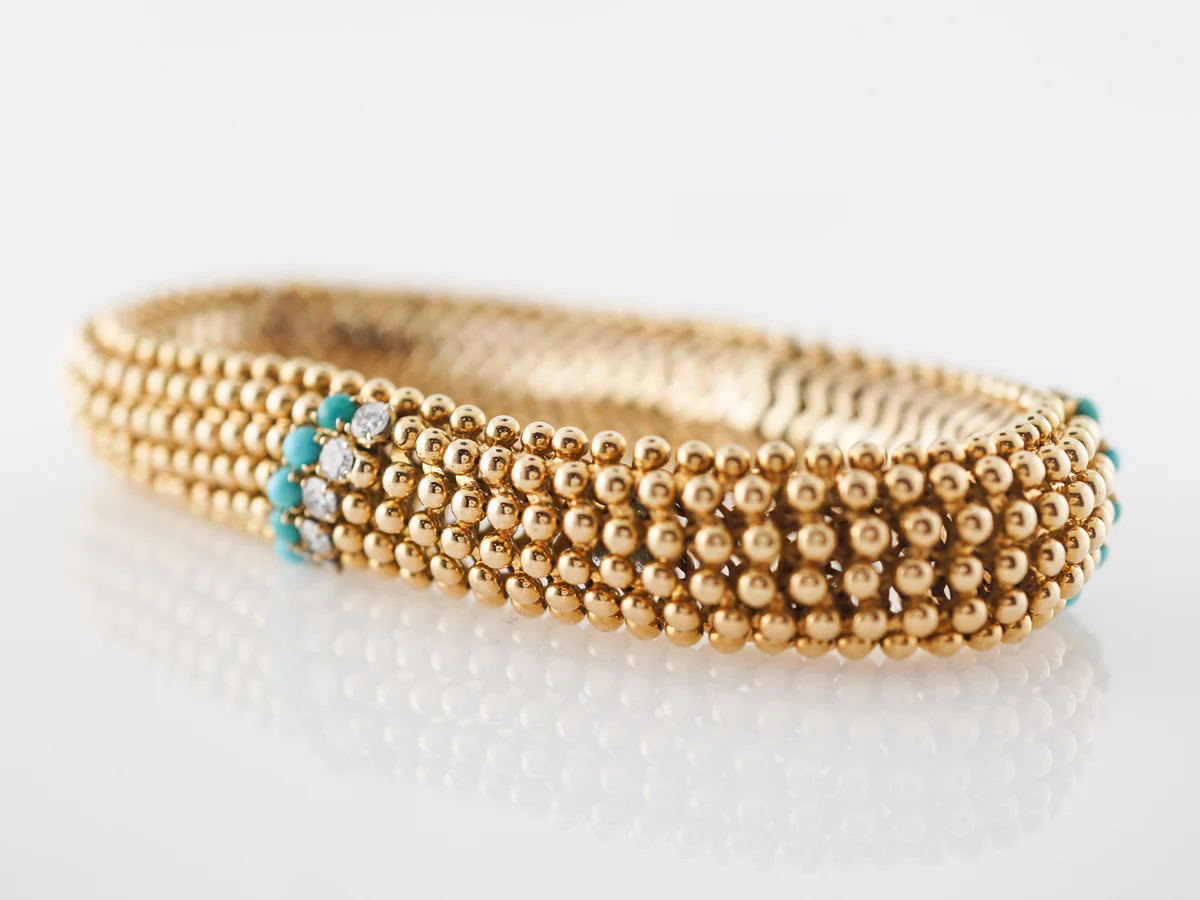 Vintage Diamond & Turquoise Bracelet in Yellow Gold - Image 2
