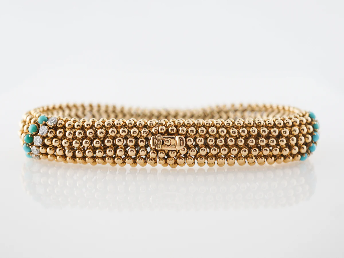 Vintage Diamond & Turquoise Bracelet in Yellow Gold - Image 3