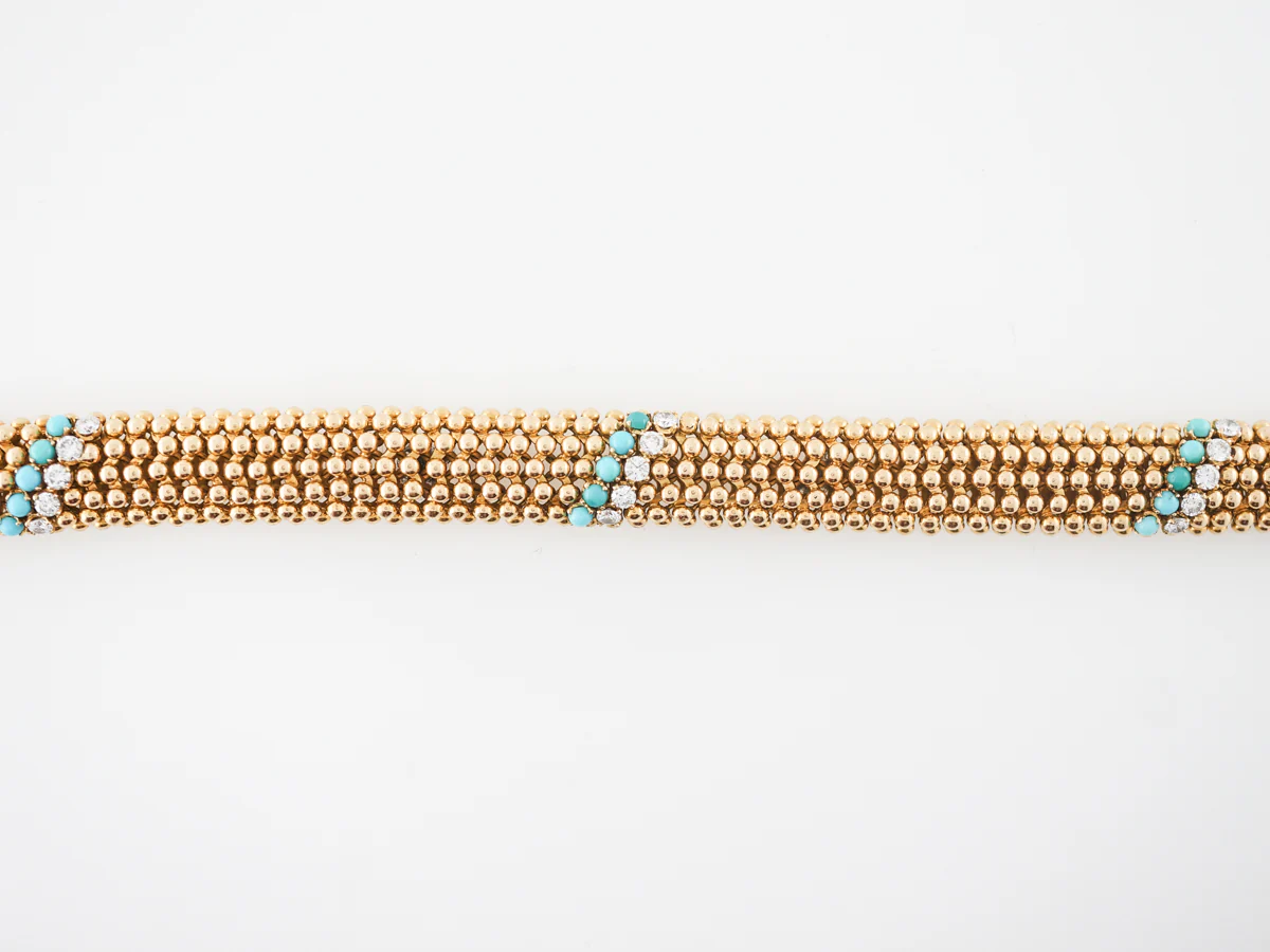 Vintage Diamond & Turquoise Bracelet in Yellow Gold - Image 4