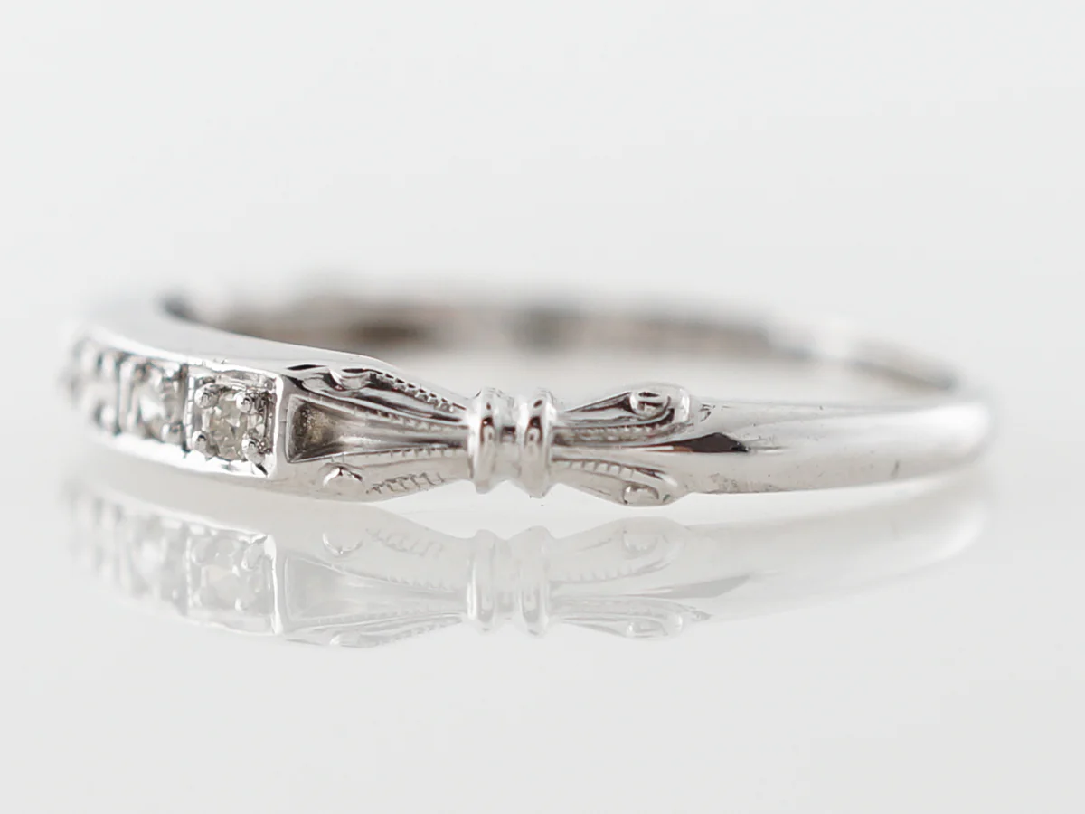 Vintage Diamond Wedding Band in 18k White Gold - Image 2