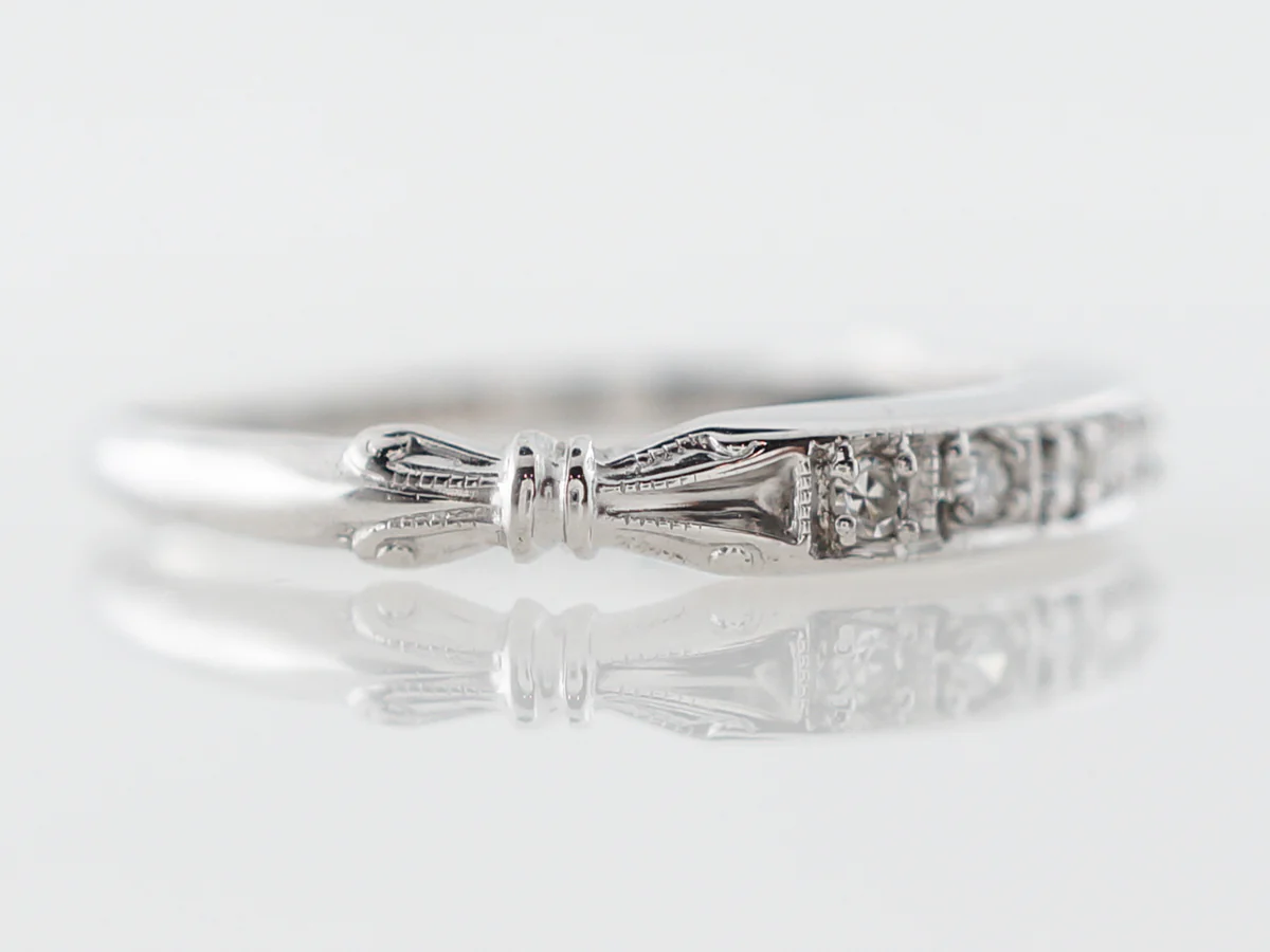 Vintage Diamond Wedding Band in 18k White Gold - Image 3
