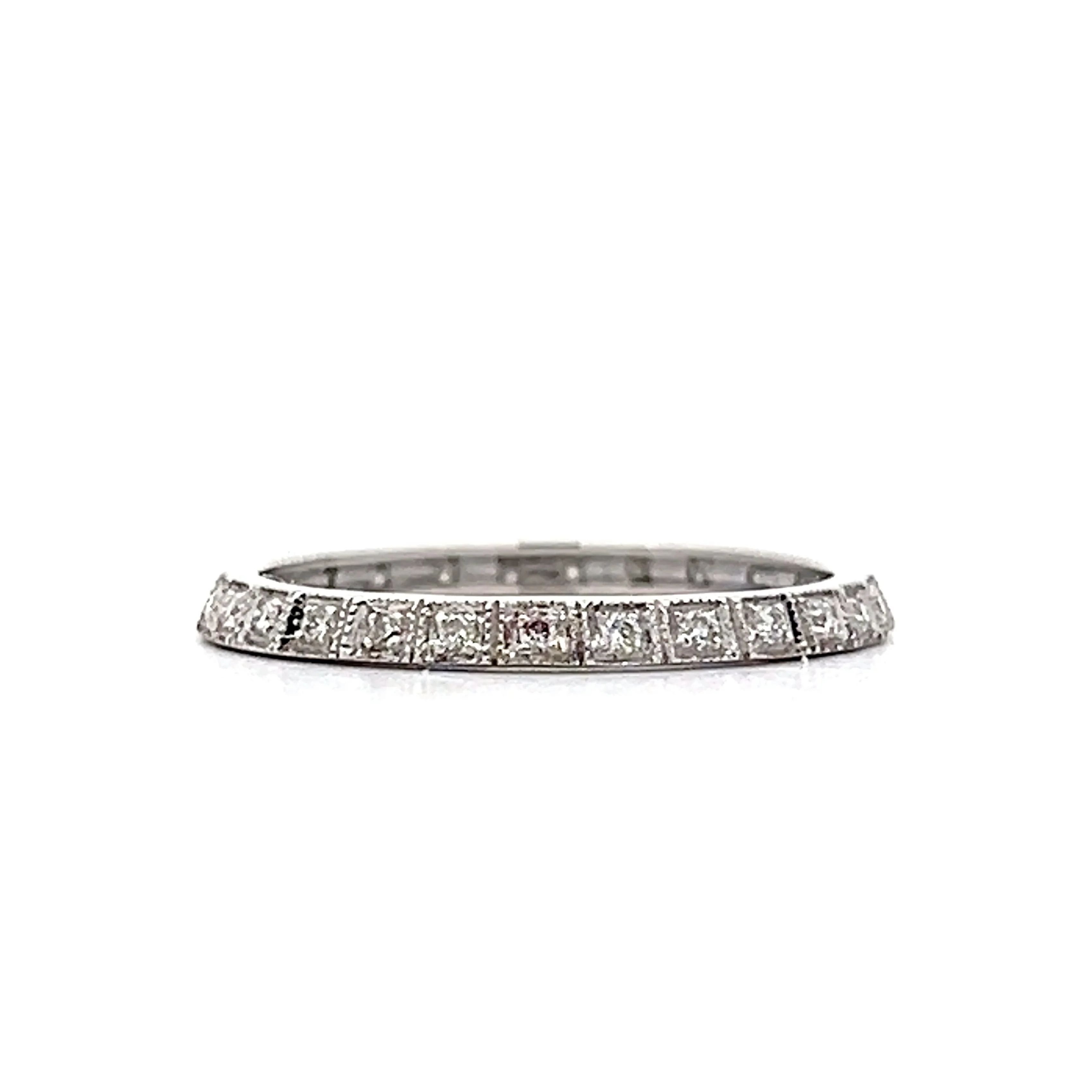 Art Deco Inspired Diamond Wedding Band Ring Guard in 18k White Gold