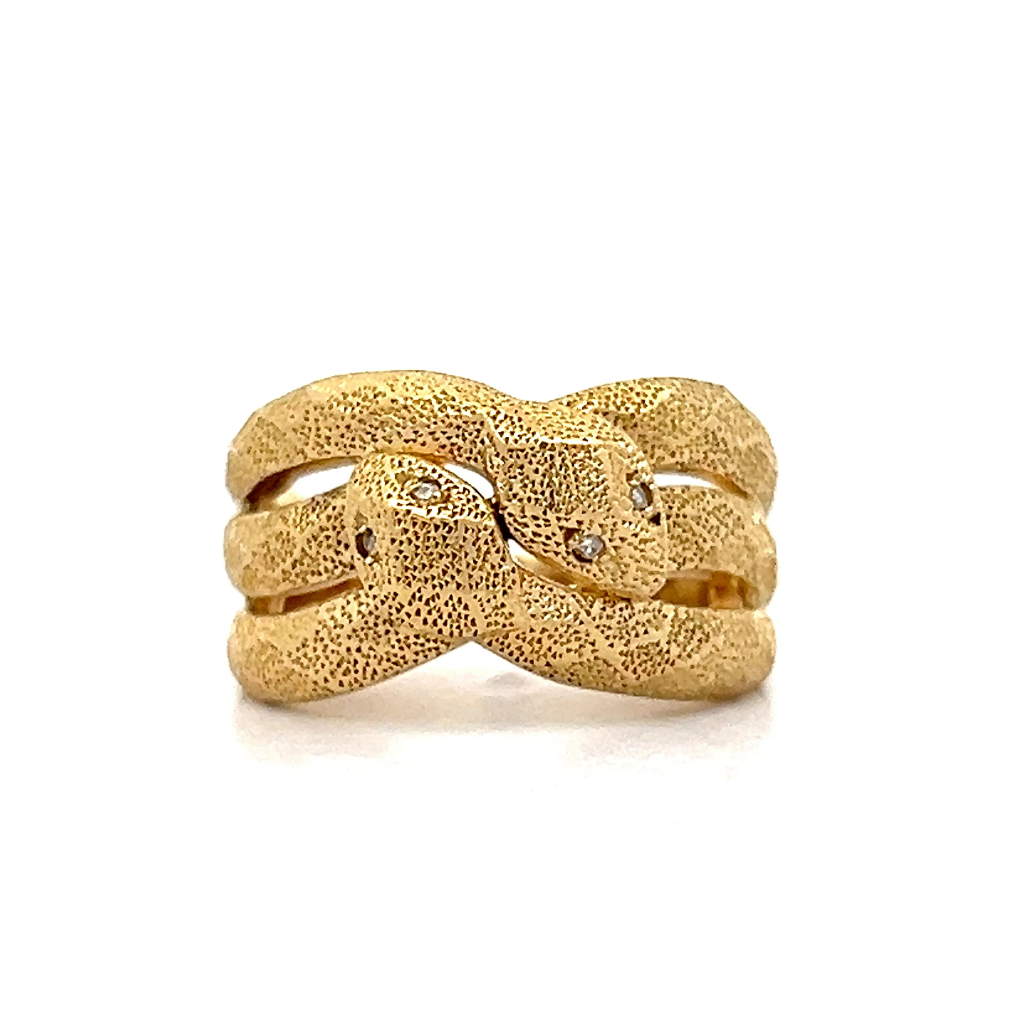 Vintage Double Headed Snake Ring in 18k Yellow Gold