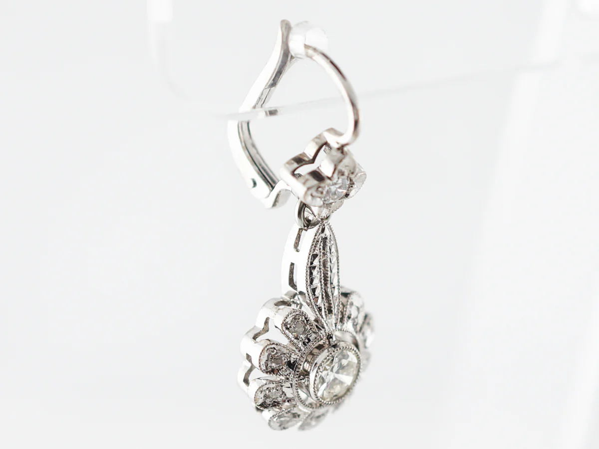 Vintage Earrings Art Deco .70 Round Brilliant Cut Diamond in 18k White Gold - Image 4
