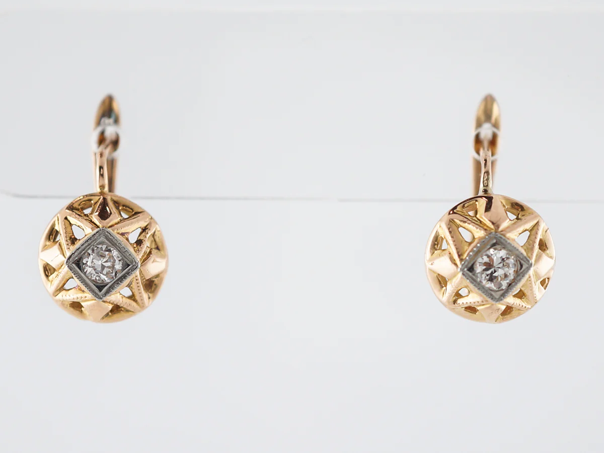 Vintage Earrings Mid-Century .40 Old European Cut Diamonds in 18k Yellow Gold