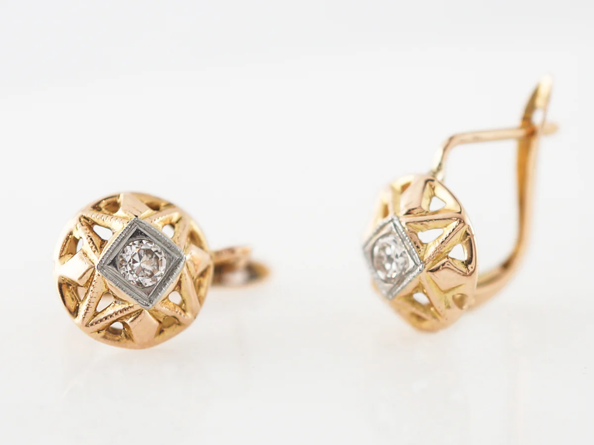 Vintage Earrings Mid-Century .40 Old European Cut Diamonds in 18k Yellow Gold - Image 4