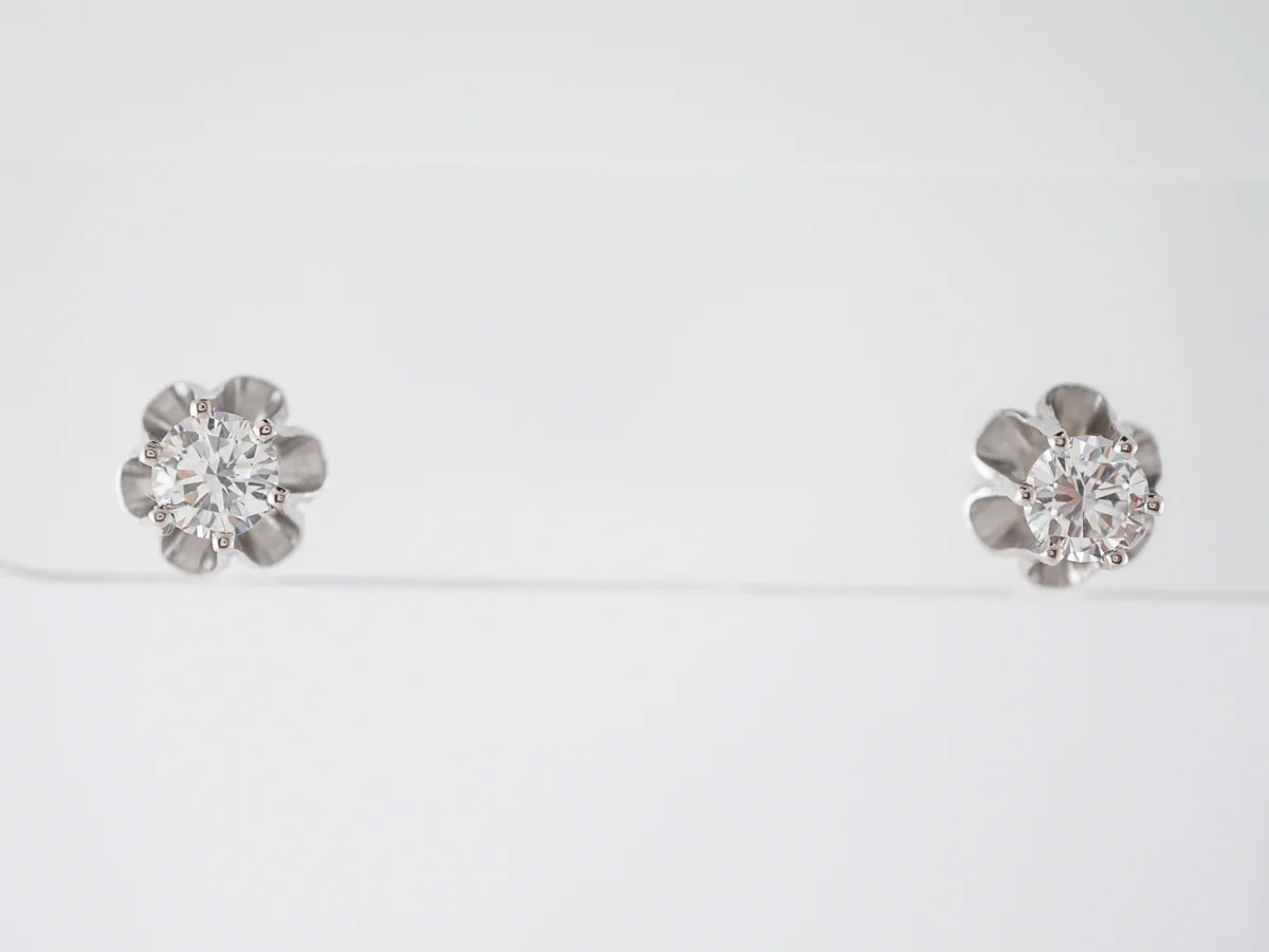Vintage Earrings Mid-Century .63 Round Brilliant Cut Diamonds in 14k White Gold - Image 3