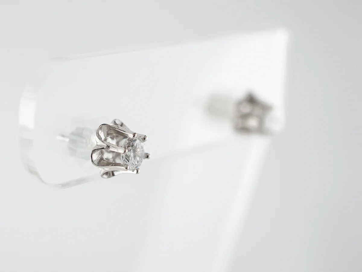 Vintage Earrings Mid-Century .63 Round Brilliant Cut Diamonds in 14k White Gold - Image 4