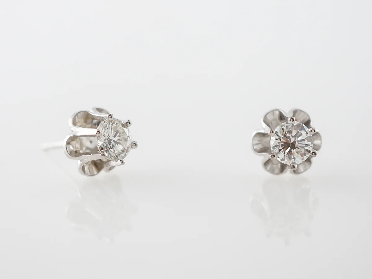 Vintage Earrings Mid-Century .83 Round Brilliant Cut Diamonds in 14k White Gold - Image 2