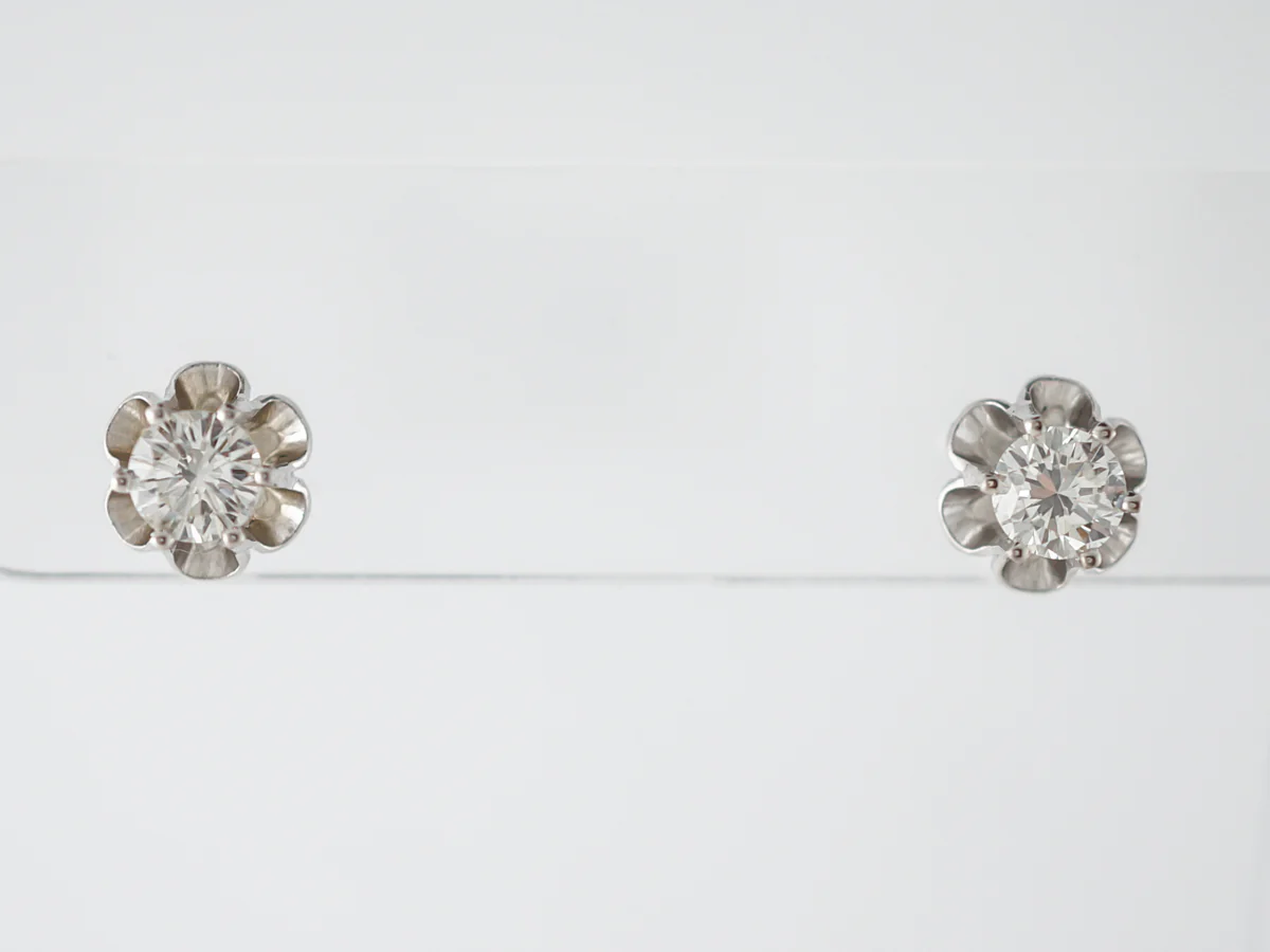 Vintage Earrings Mid-Century .83 Round Brilliant Cut Diamonds in 14k White Gold - Image 3