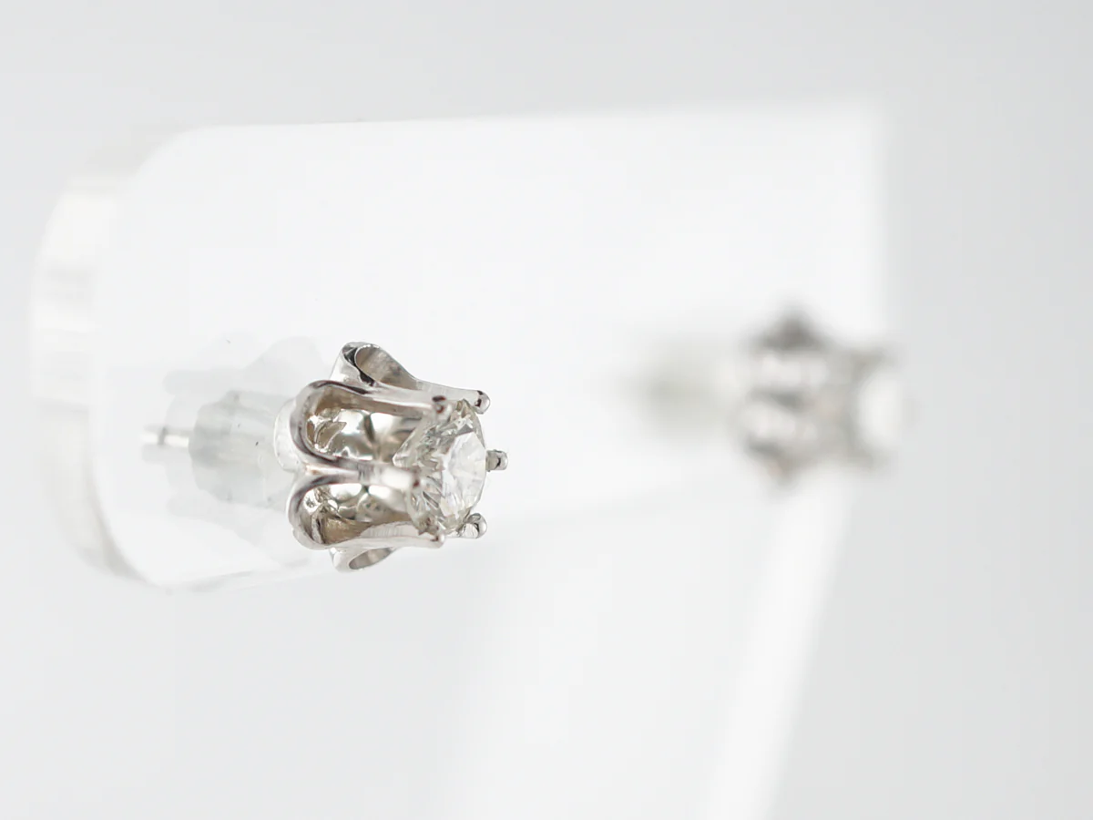 Vintage Earrings Mid-Century .83 Round Brilliant Cut Diamonds in 14k White Gold - Image 4
