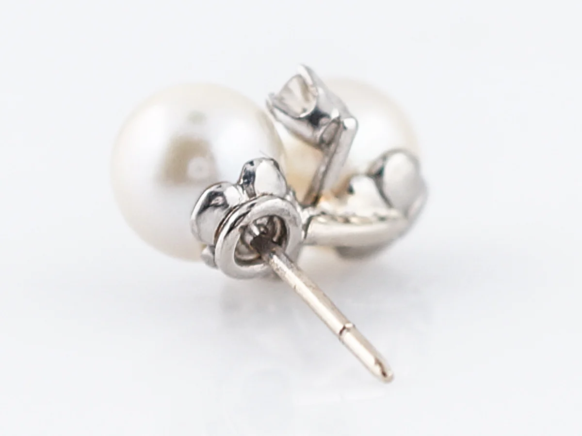 Vintage Earrings Mid-Century Akoya Pearl & .28 Round Brilliant Cut Diamonds in 14k White Gold - Image 6