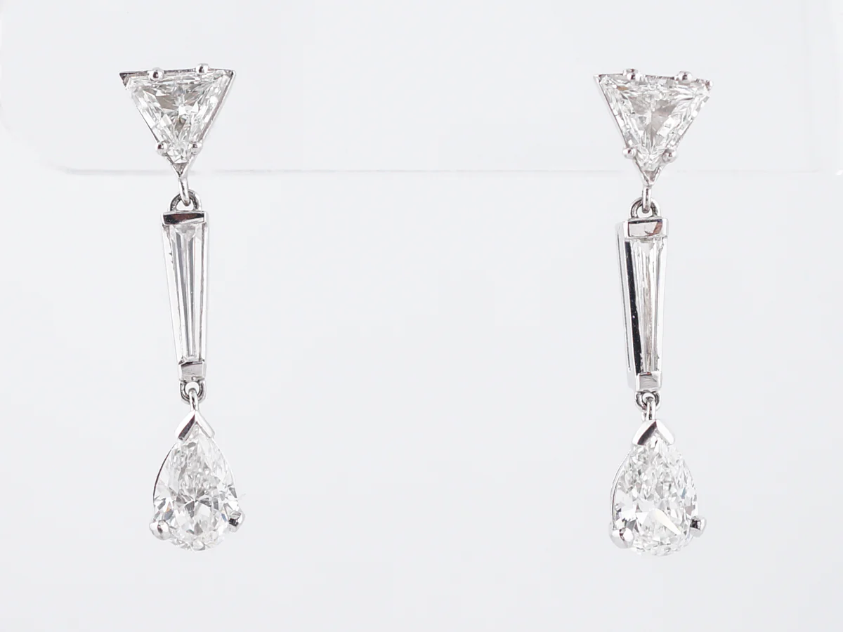Vintage Earrings Retro 1.65 Pear Cut Diamond in 18k White Gold