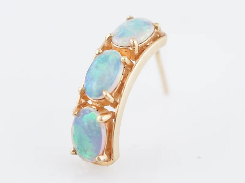 Vintage Earrings Retro 1.80 Oval Cabochon Cut Opals in 14k Yellow Gold - Image 5