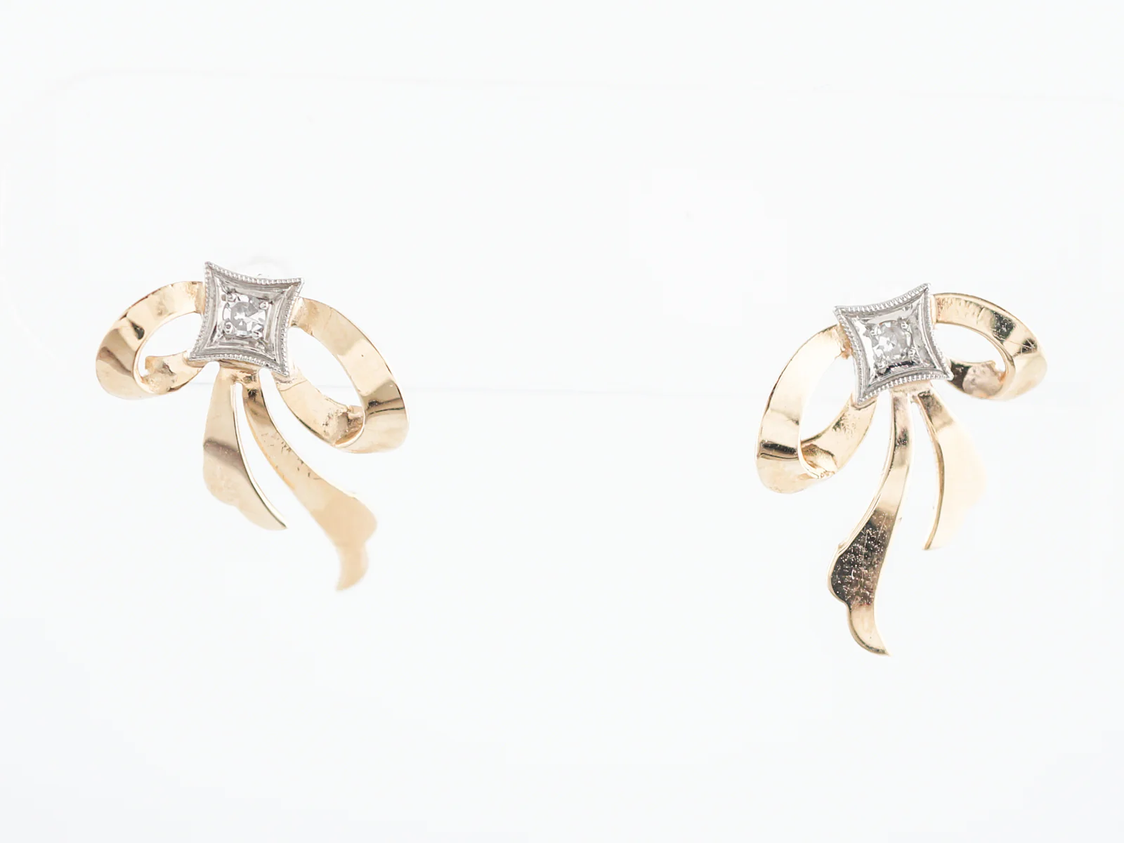 Vintage Earrings Retro .06 Round Brilliant Cut Diamonds in 14k Yellow Gold