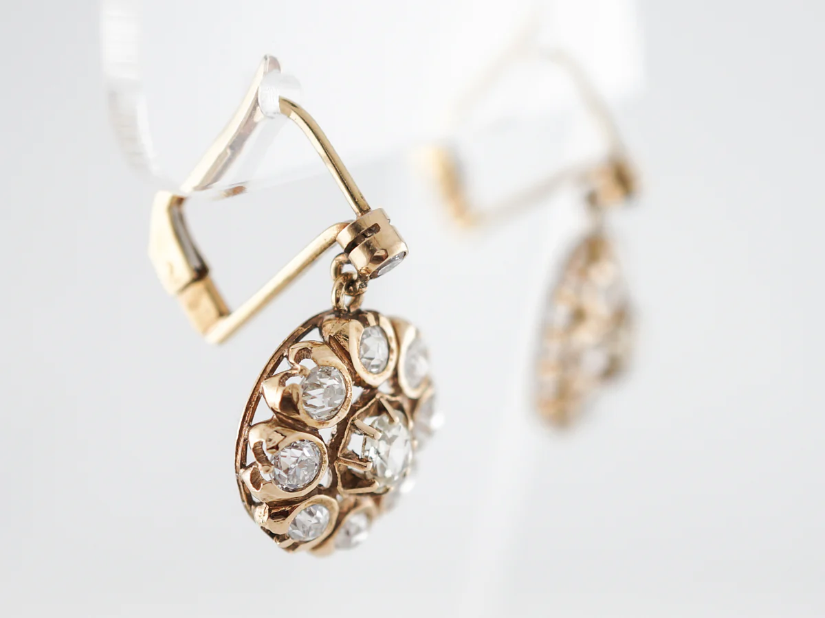**RTV 1/9/2019**Vintage Earrings Victorian 2.80 Old Mine & Round Brilliant Cut Diamonds in 18k Yellow Gold - Image 2