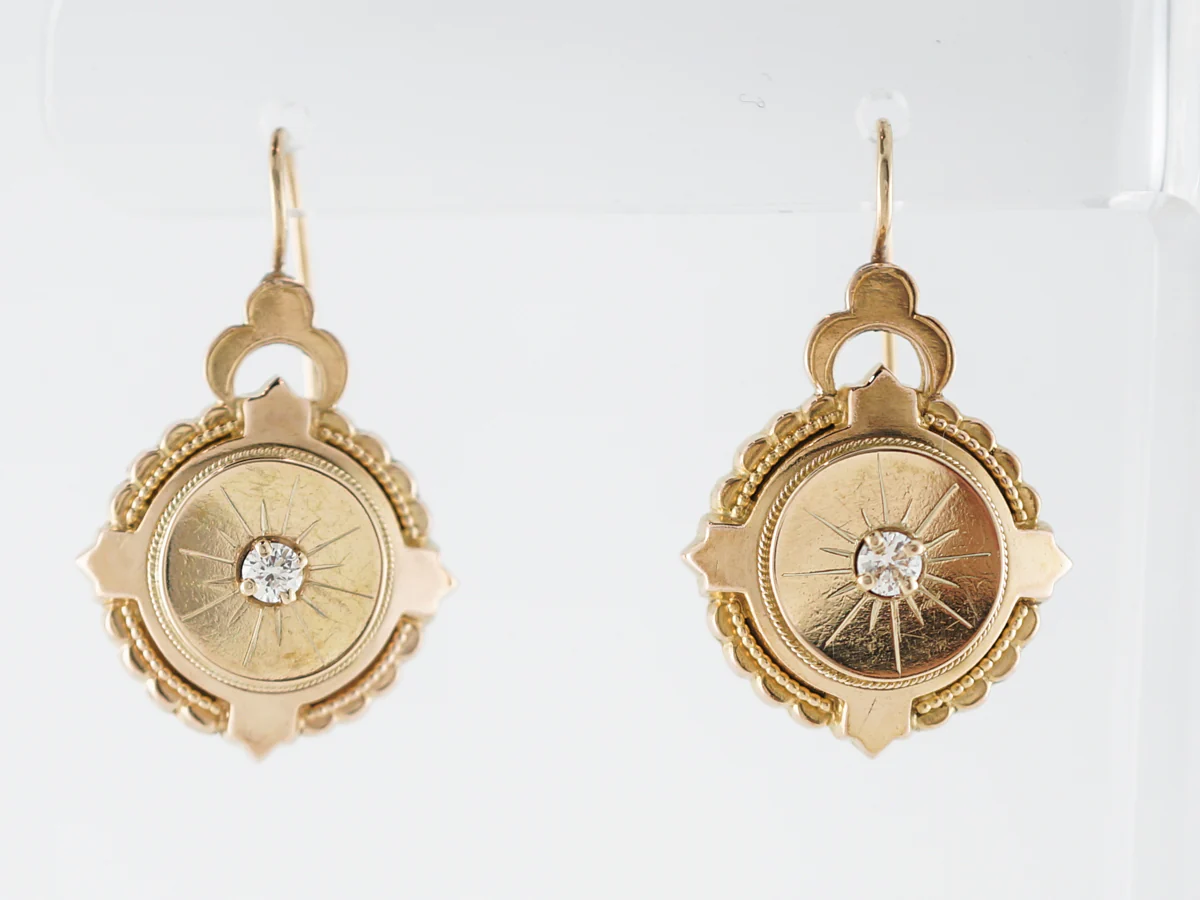 Vintage Earrings Victorian .26 Round Brilliant Cut Diamonds in 14k Yellow Gold