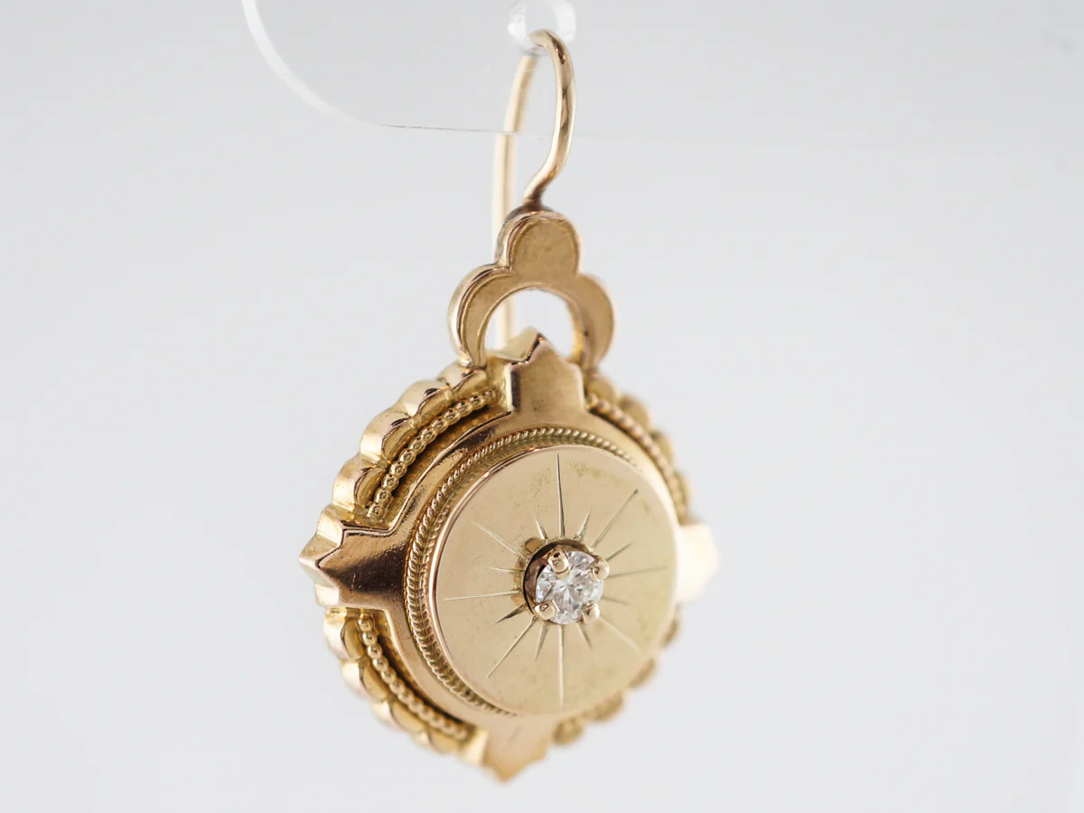 Vintage Earrings Victorian .26 Round Brilliant Cut Diamonds in 14k Yellow Gold - Image 2