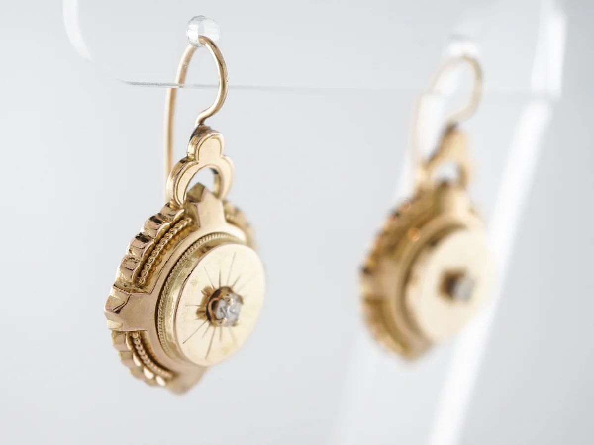 Vintage Earrings Victorian .26 Round Brilliant Cut Diamonds in 14k Yellow Gold - Image 3